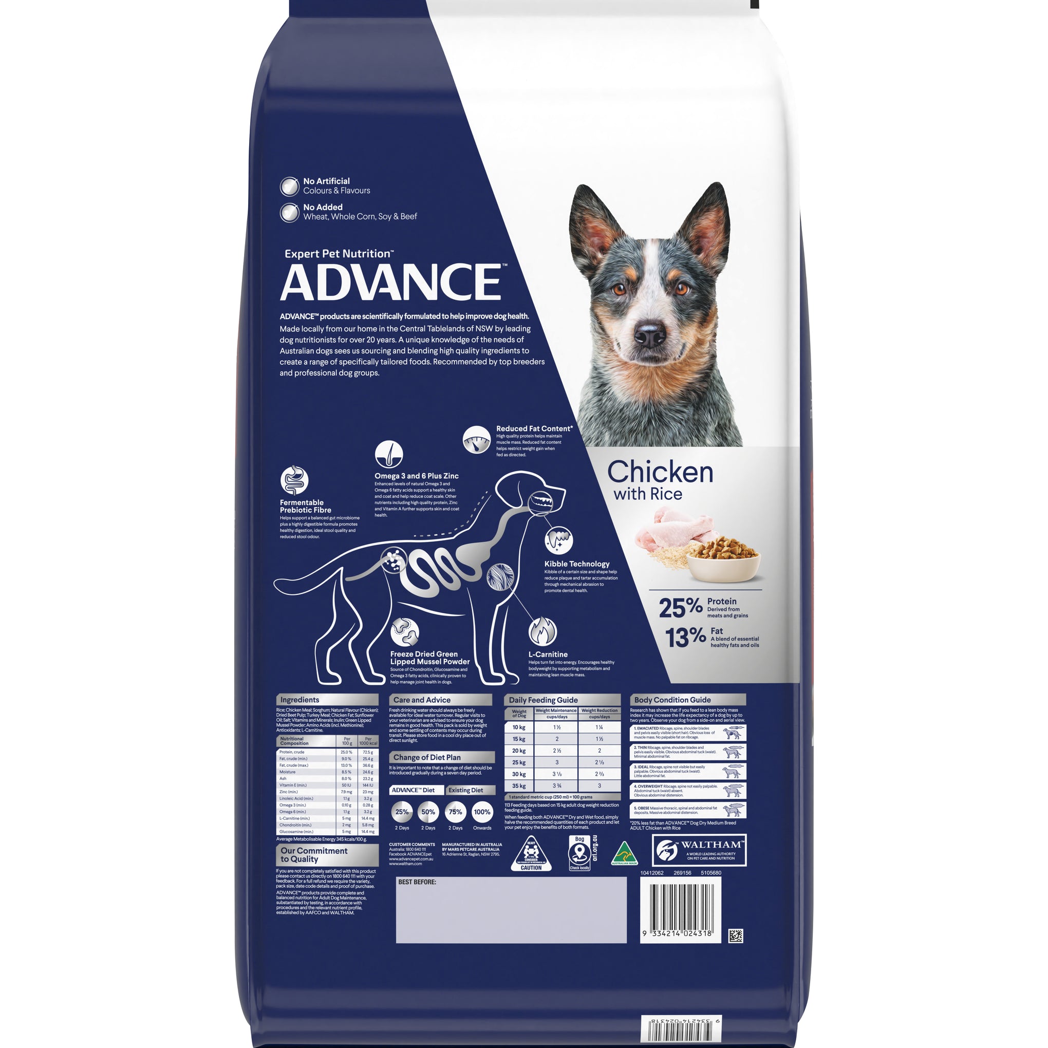 Advance Chicken and Rice Healthy Weight Medium Breed Adult Dry Dog Food 17kg