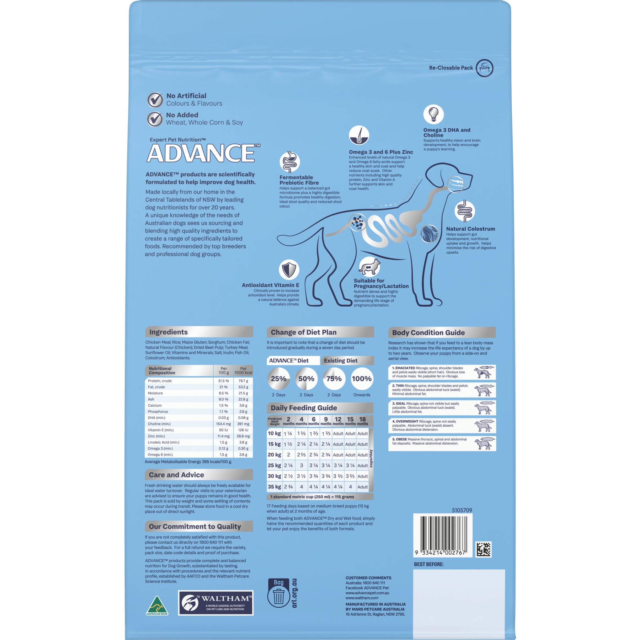 Advance Chicken and Rice Medium Breed Puppy Dry Dog Food