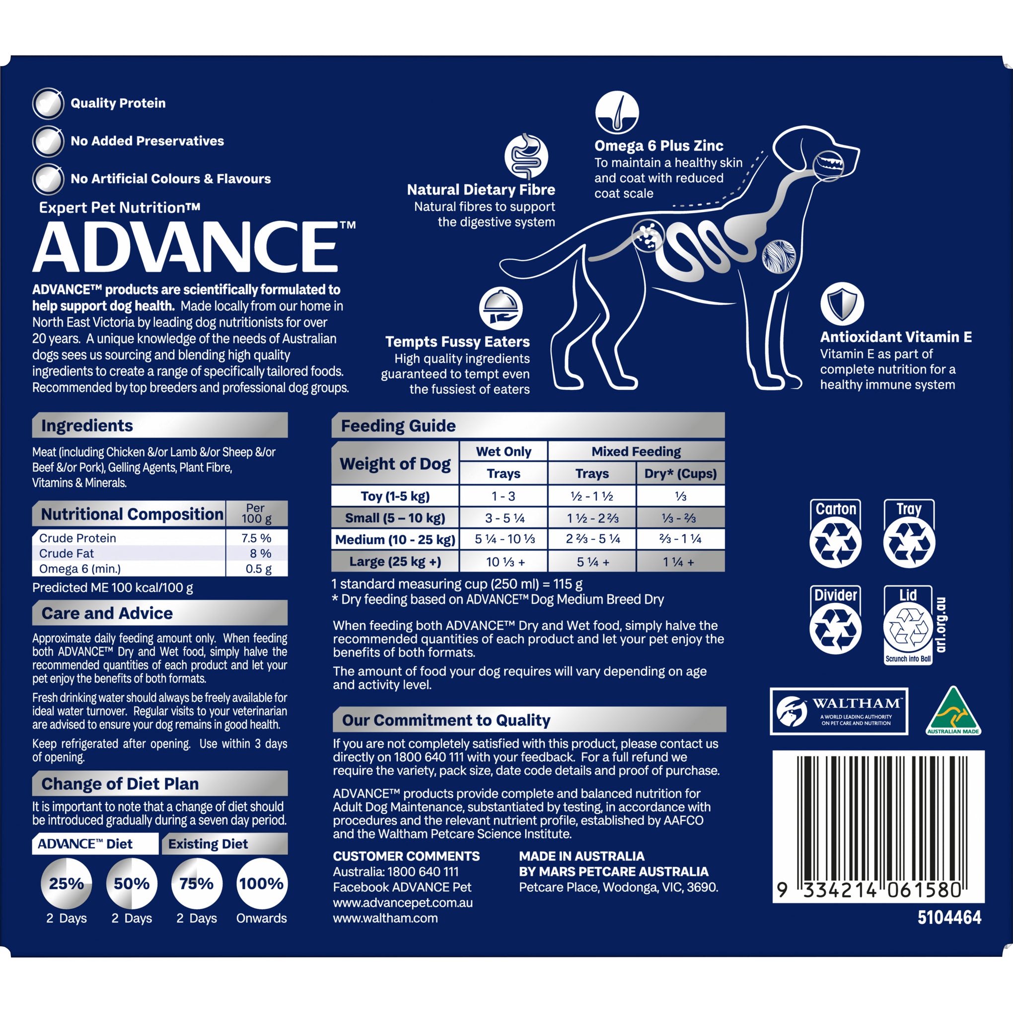 Advance Lamb All Breed Adult Wet Dog Food Trays 100g x 12