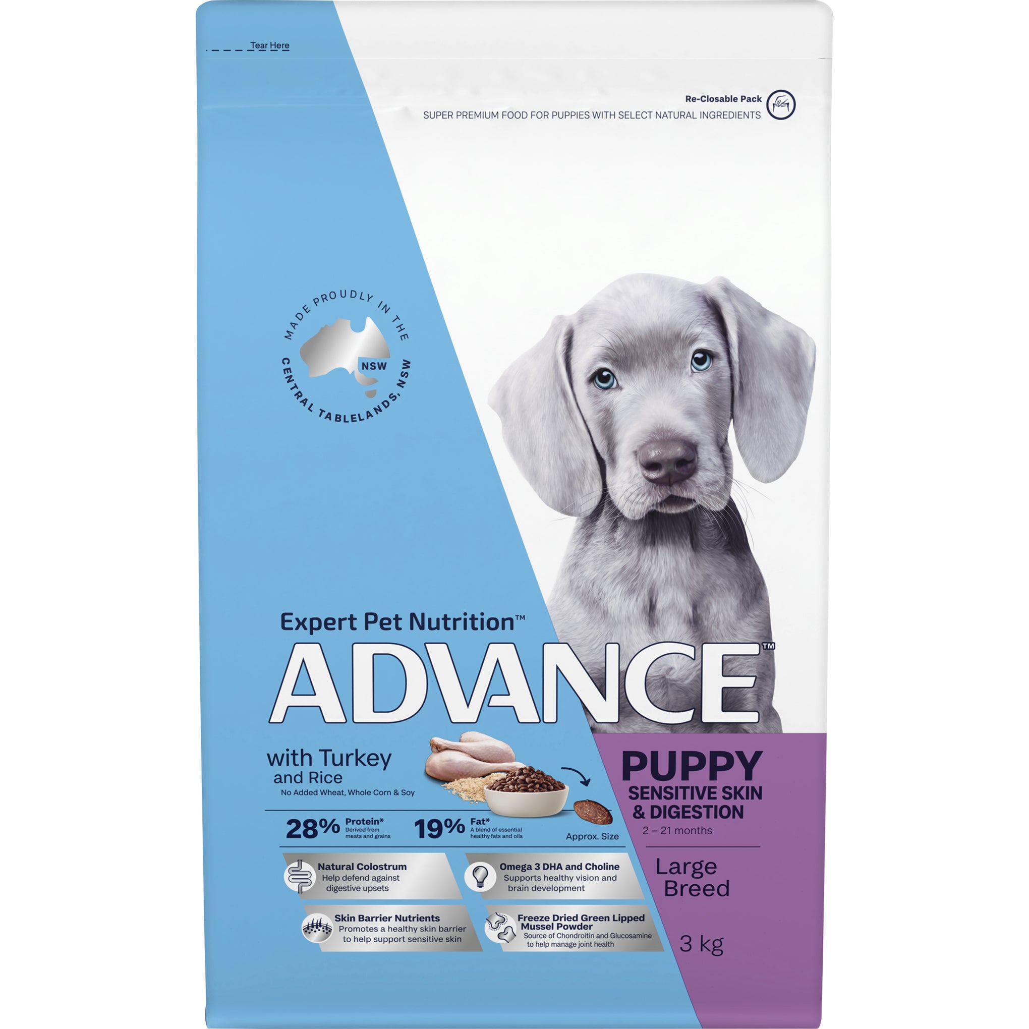 Advance Turkey and Rice Puppy Sensitive Skin Large Breed Dry Food 3kg