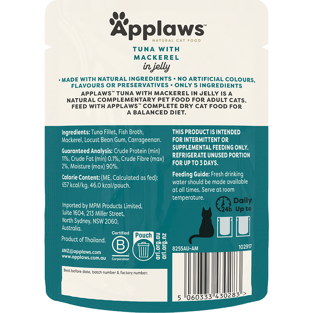 Applaws Natural Wet Cat Pouch Tuna & Mackerel 70g x 16
