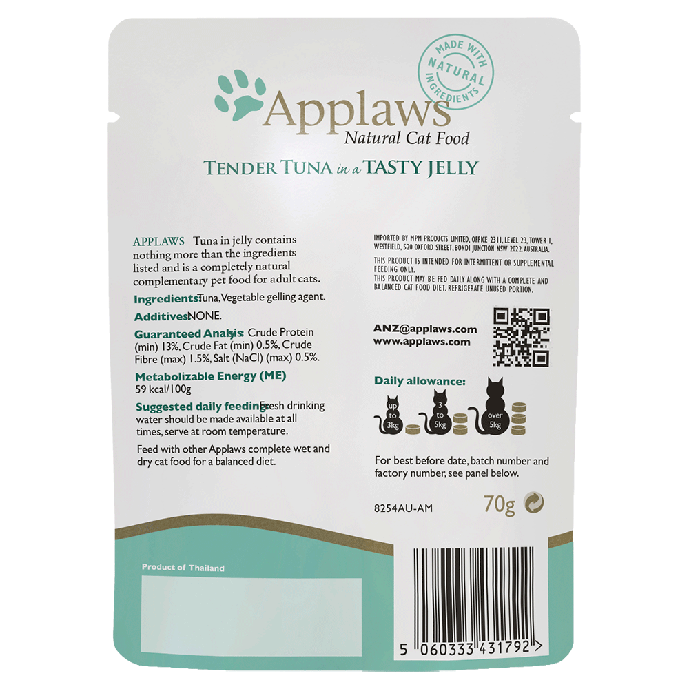 Applaws Natural Wet Cat Pouch Tuna Wholemeat 70g x 16