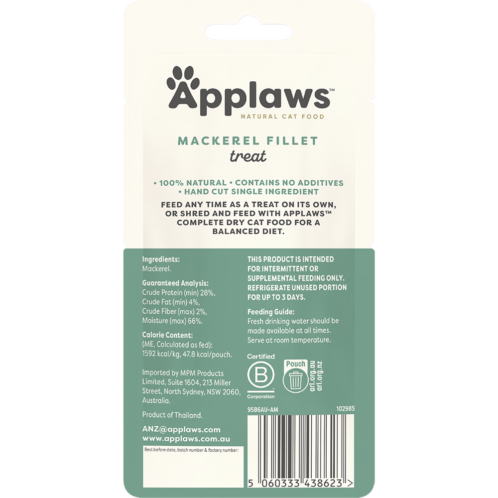 Applaws Wet Cat Whole Mackeral Fillet Treat 30g x 5