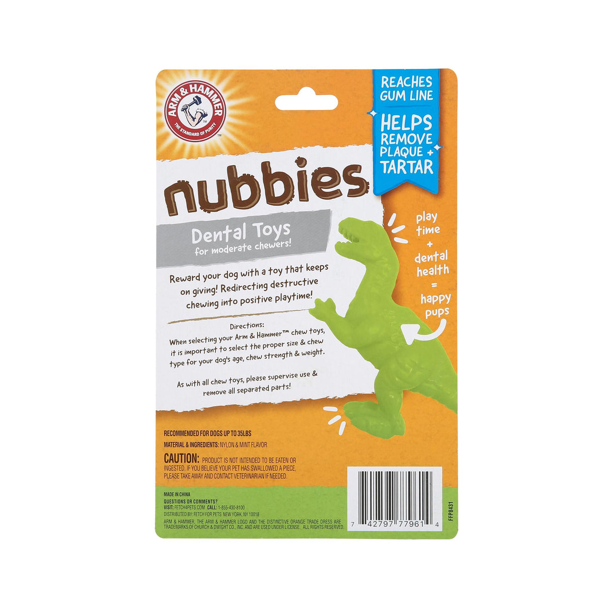 Arm and Hammer Nubbies TRex Dental Dog Toy Mint Swaggle
