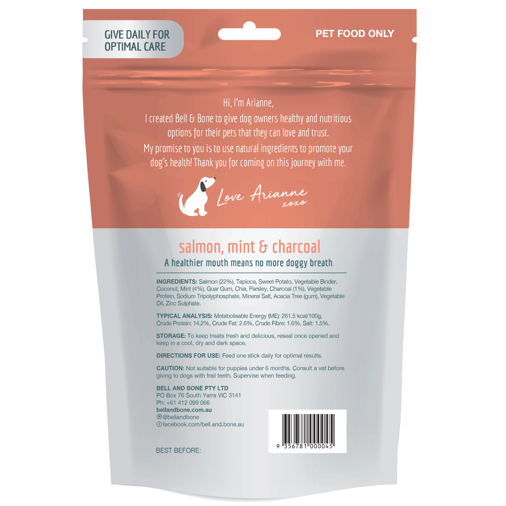 Bell & Bone Dog Dental Sticks Salmon Mint and Charcoal