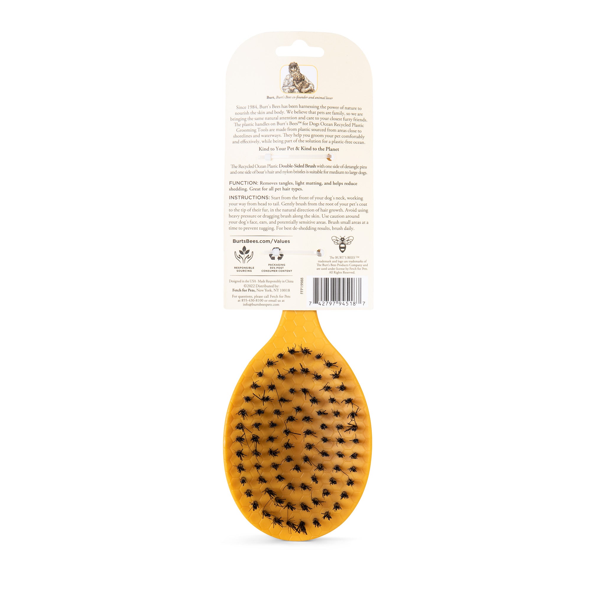 Burt's Bees Ocean Bound Plastic Double Sided Dog Brush