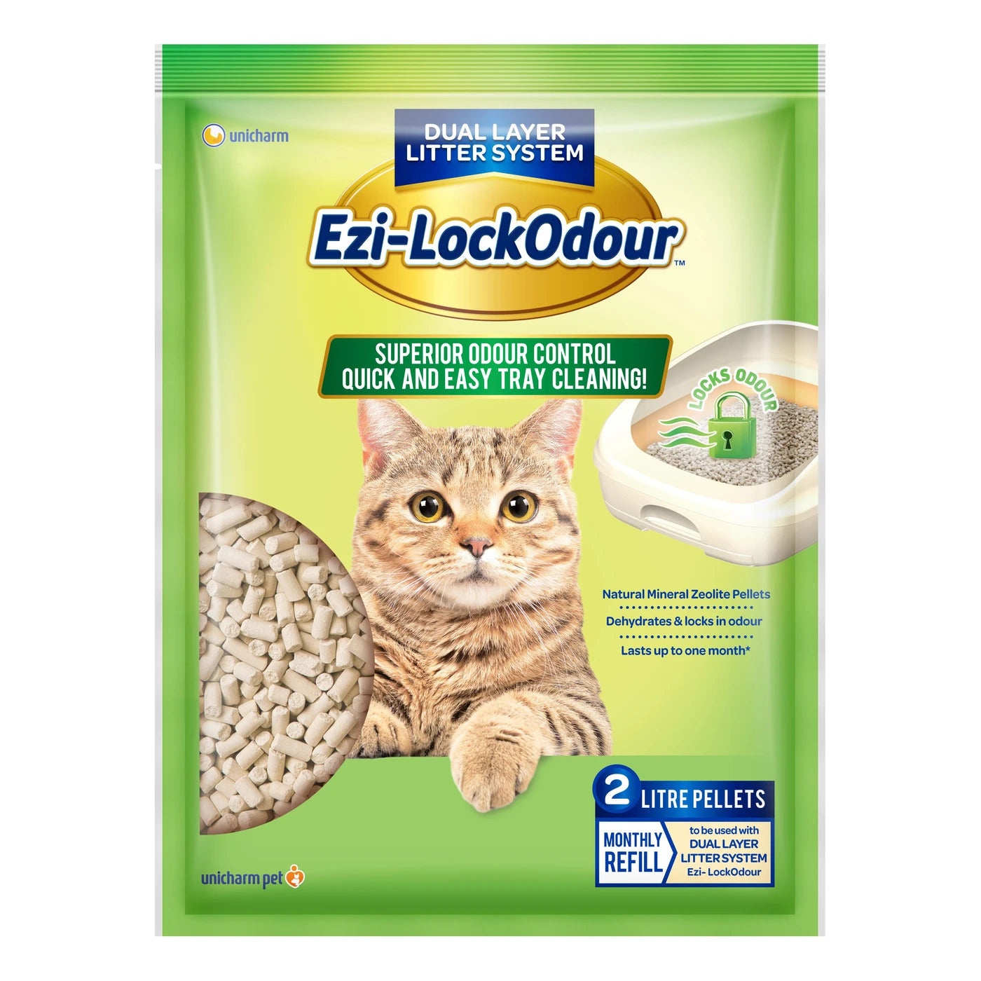 Ezi-LockOdour Dual Layer Cat Litter System Natural Zeolite Cat Litter Pellets 2L x 4