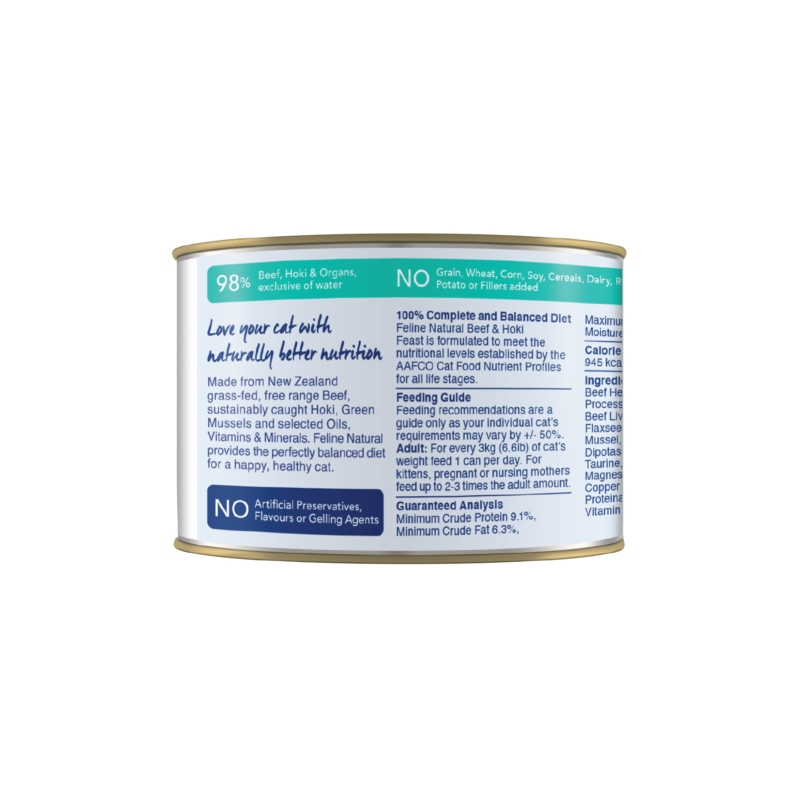 Feline Natural BPA Free & Gelatin Free Canned Cat Food Beef & Hoki 170g x 24