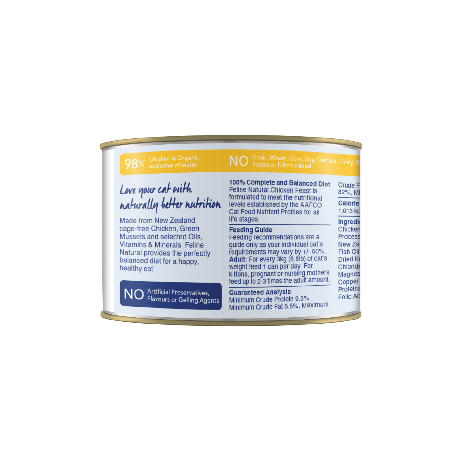 Feline Natural BPA Free & Gelatin Free Canned Cat Food Chicken 170g x 24