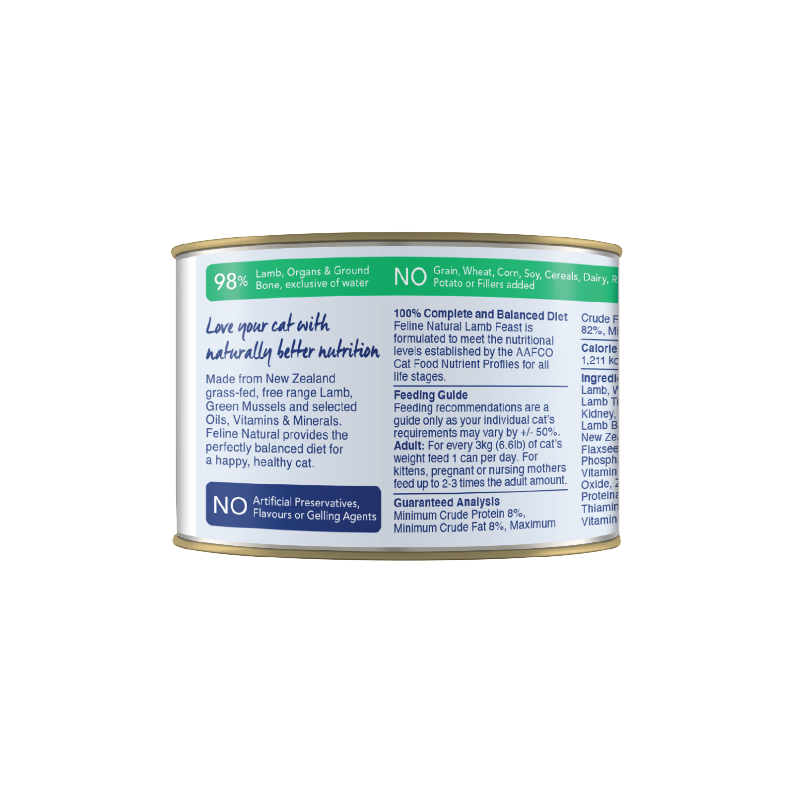 Feline Natural BPA Free & Gelatin Free Canned Cat Food Lamb 170g x 24