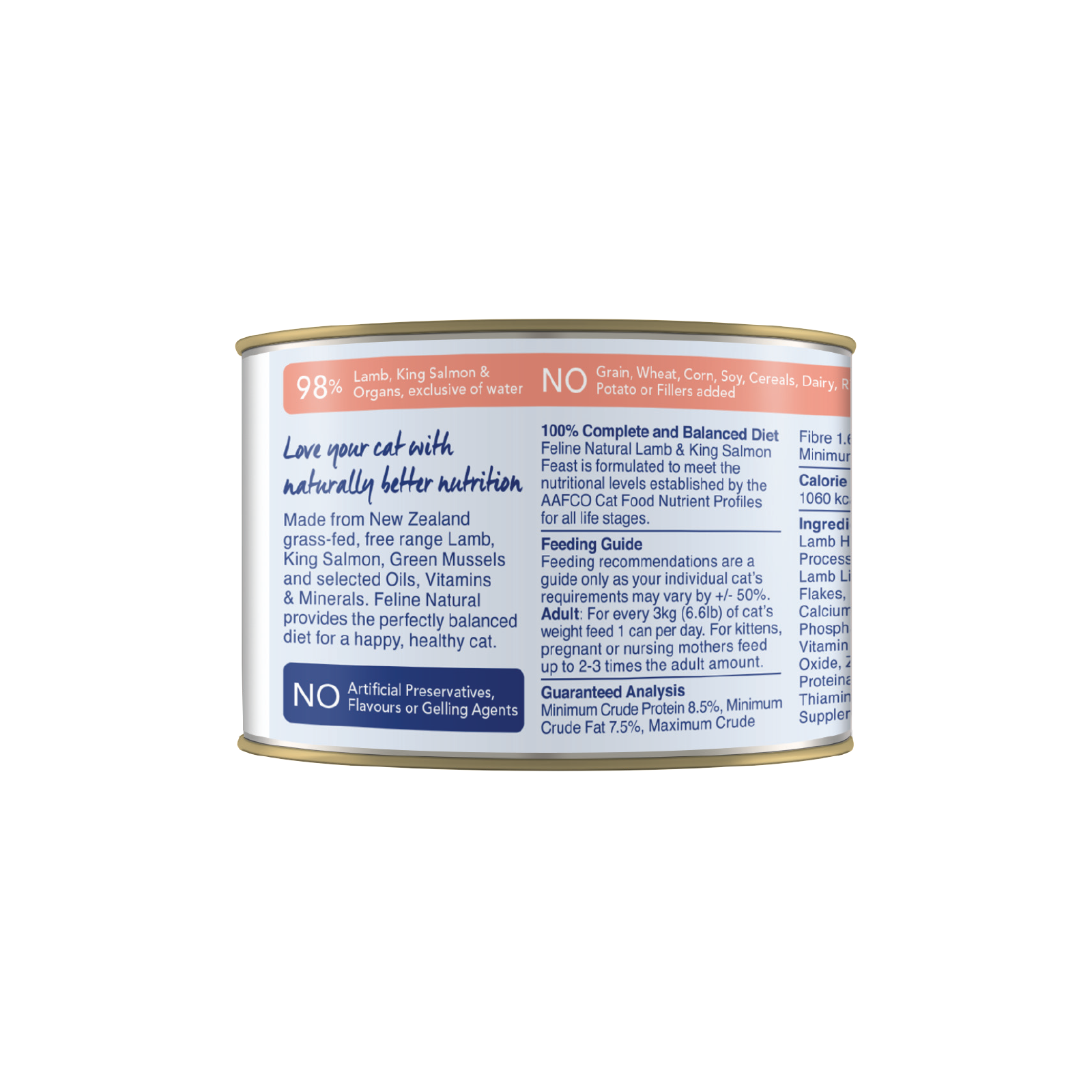 Feline Natural BPA Free & Gelatin Free Canned Cat Food Lamb & Salmon 170g x 24