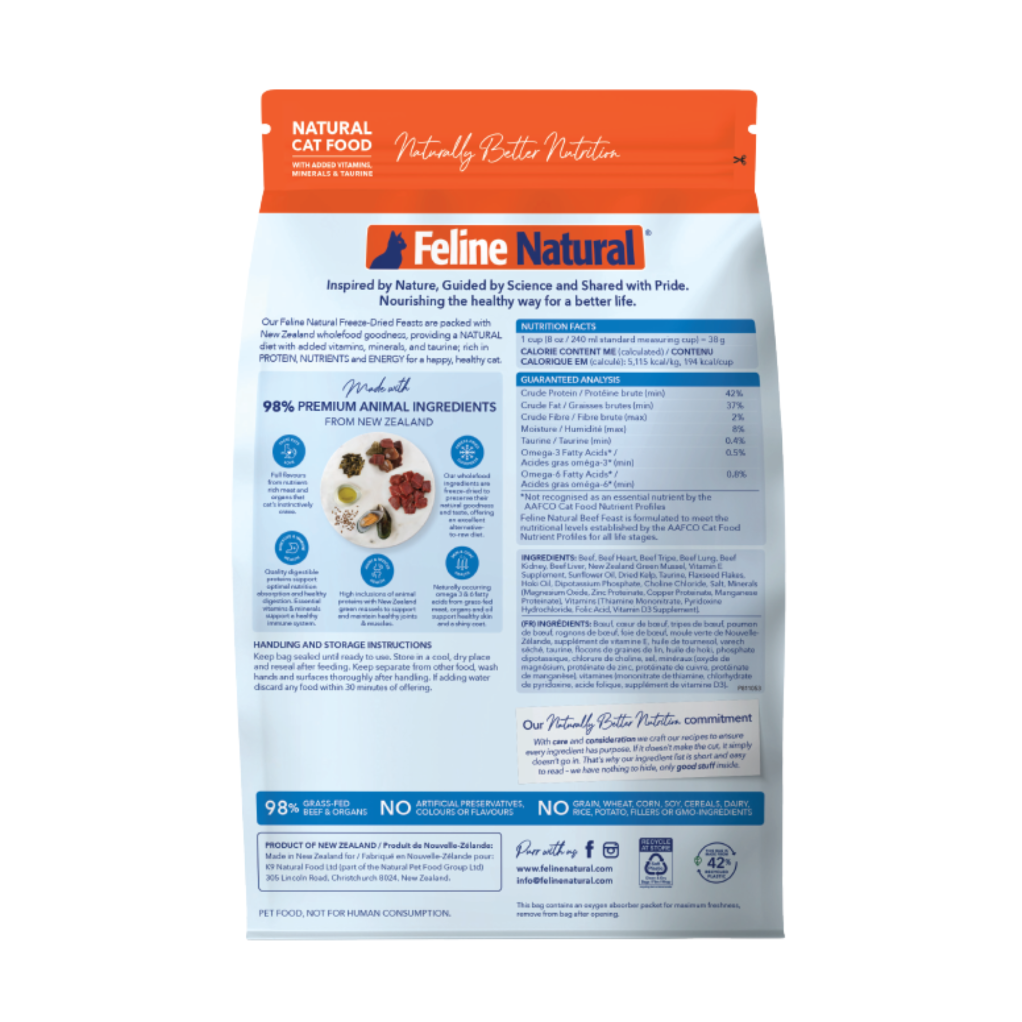 Feline Natural Grain Free Freeze Dried Cat Food Beef 320g