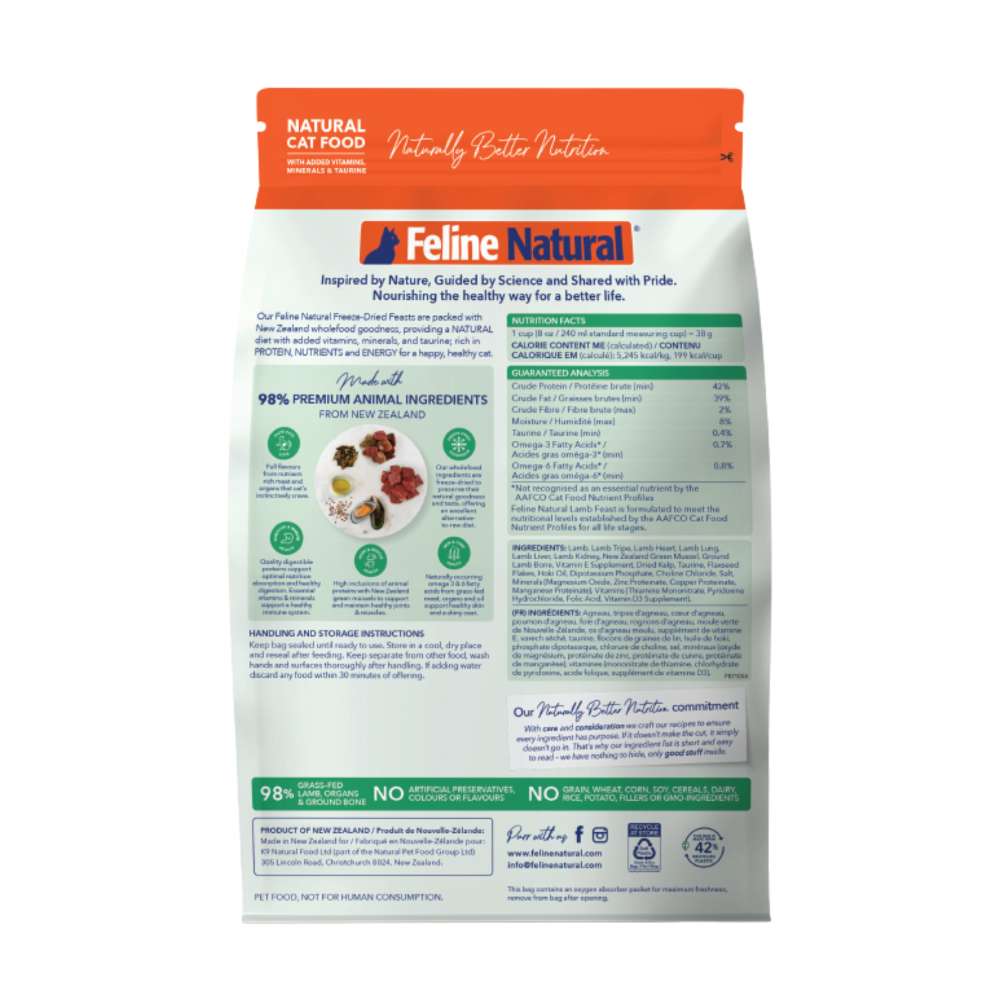 Feline Natural Grain Free Freeze Dried Cat Food Lamb 320g