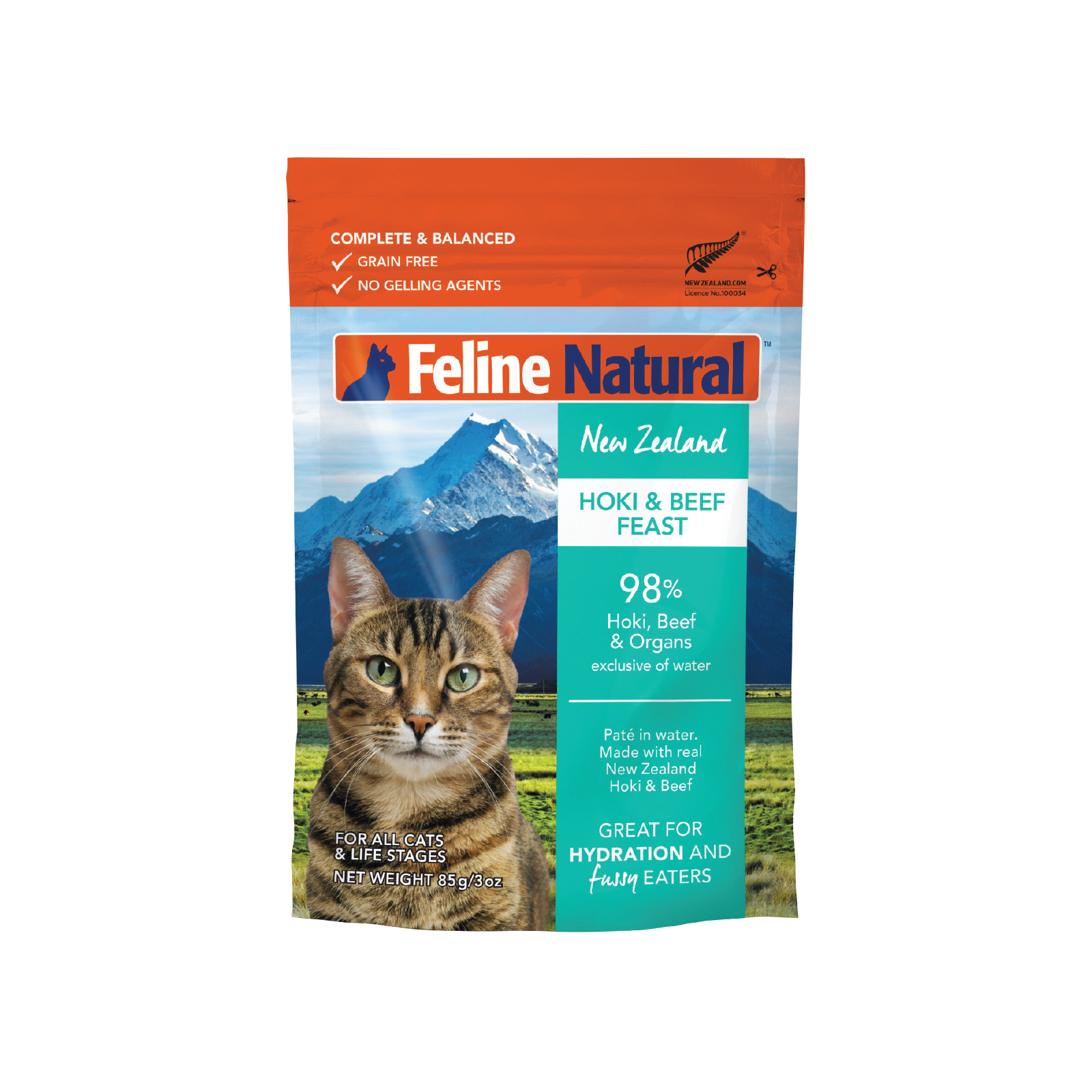 Feline Natural Grain Free Pouches Hoki & Beef Feast 85g x 24