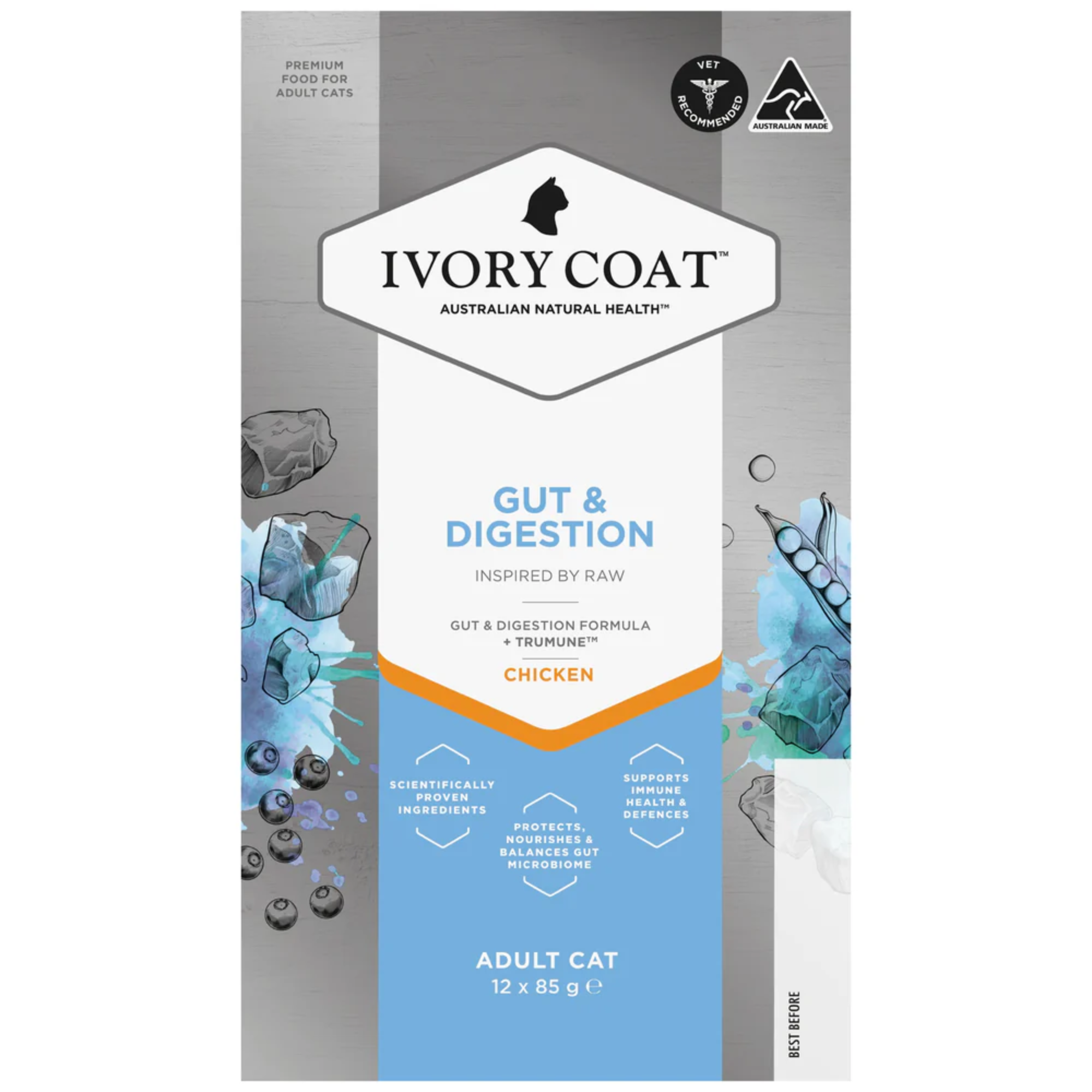 Ivory Coat Inspired By Raw Gut & Digestion Chicken Wet Cat Food 85g x 12
