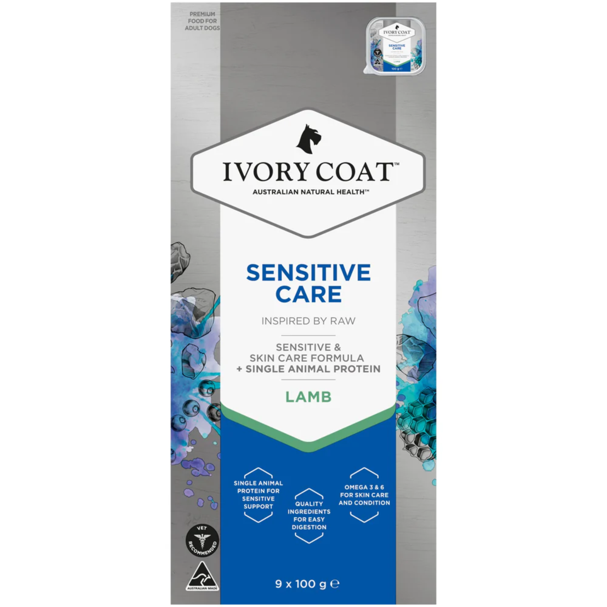 Ivory Coat Inspired By Raw Sensitive Care Lamb Wet Dog Food 100g x 9