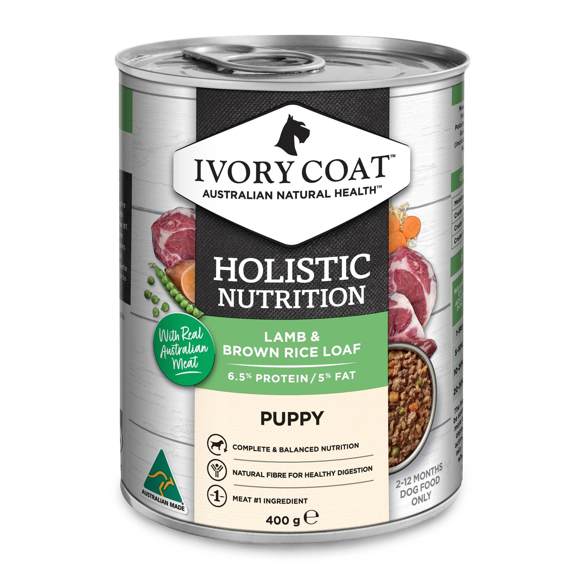 Ivory Coat Holistic Nutrition Puppy Lamb & Brown Rice Loaf Dog Wet Food 400g x 12