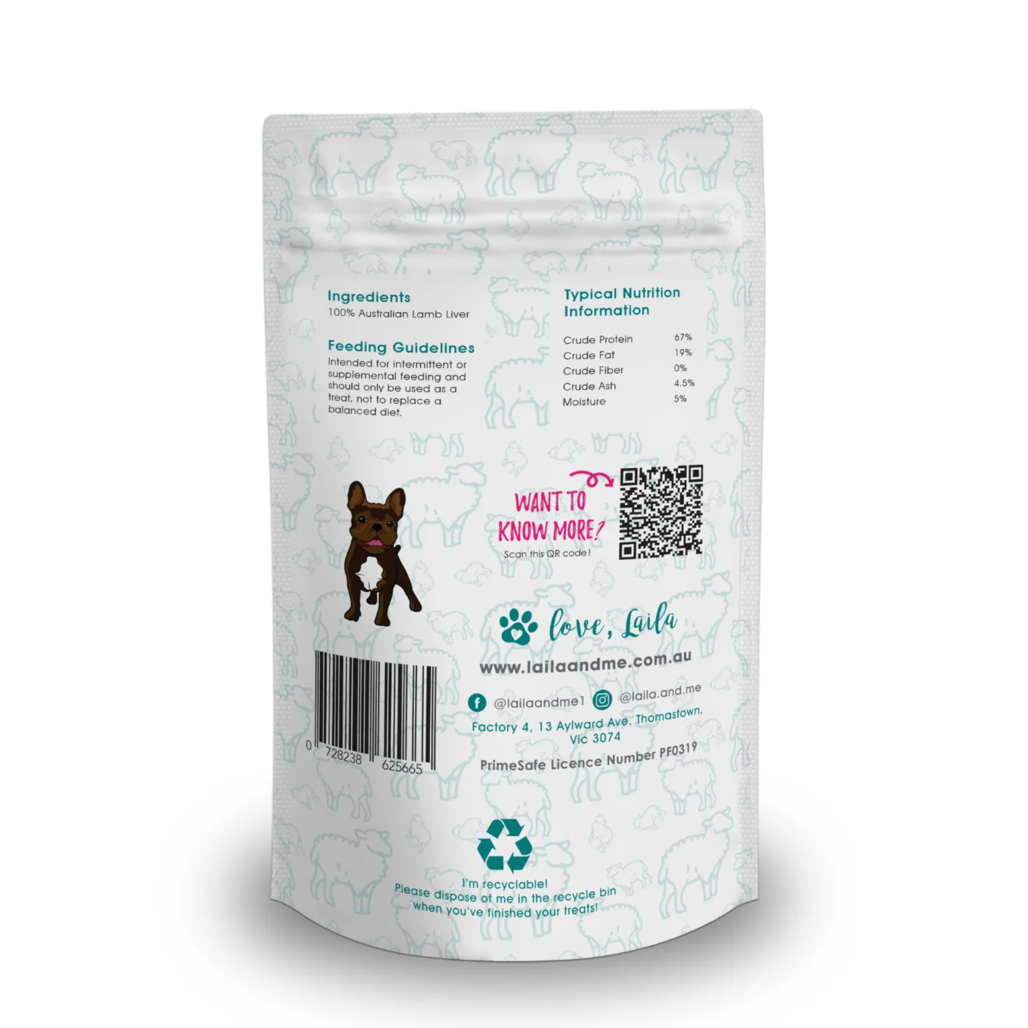 Laila & Me Dehydrated Australian Lamb Liver Cat & Dog Treats 100g