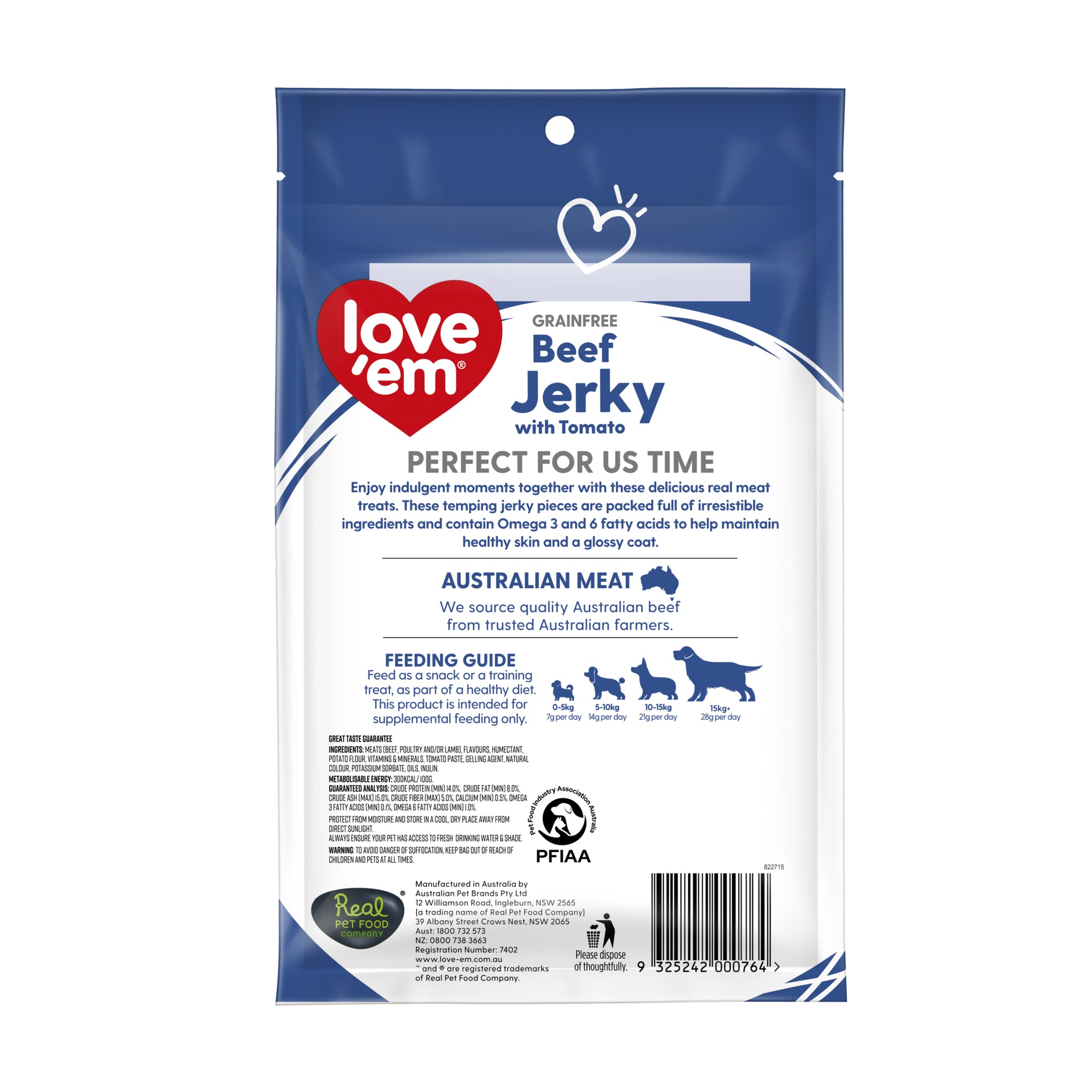 Love Em Beef & Tomato Jerky Dog Treats 200g