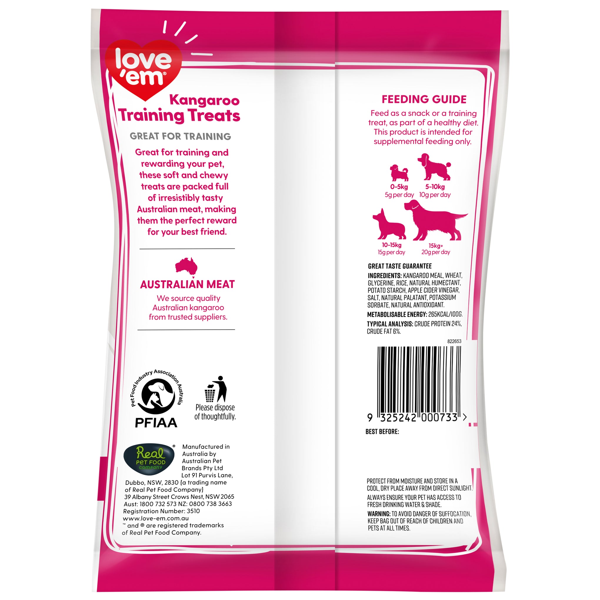 Love Em Kangaroo Training Dog Treats 200g