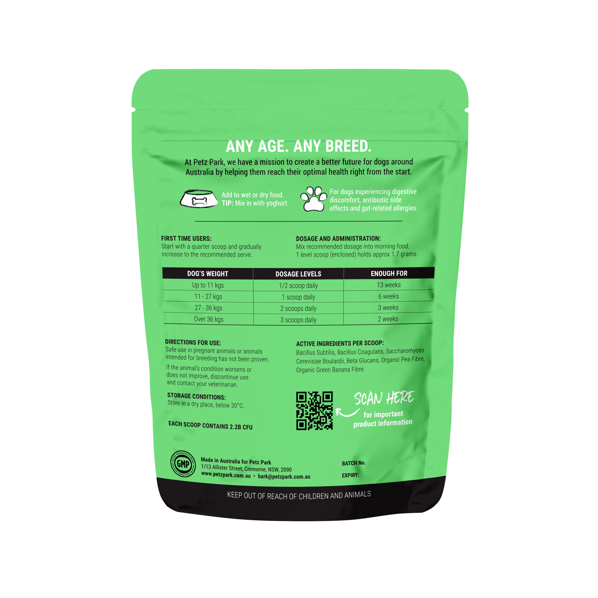 Petz Park Probiotic for Dogs  90 Scoops 153g x 2
