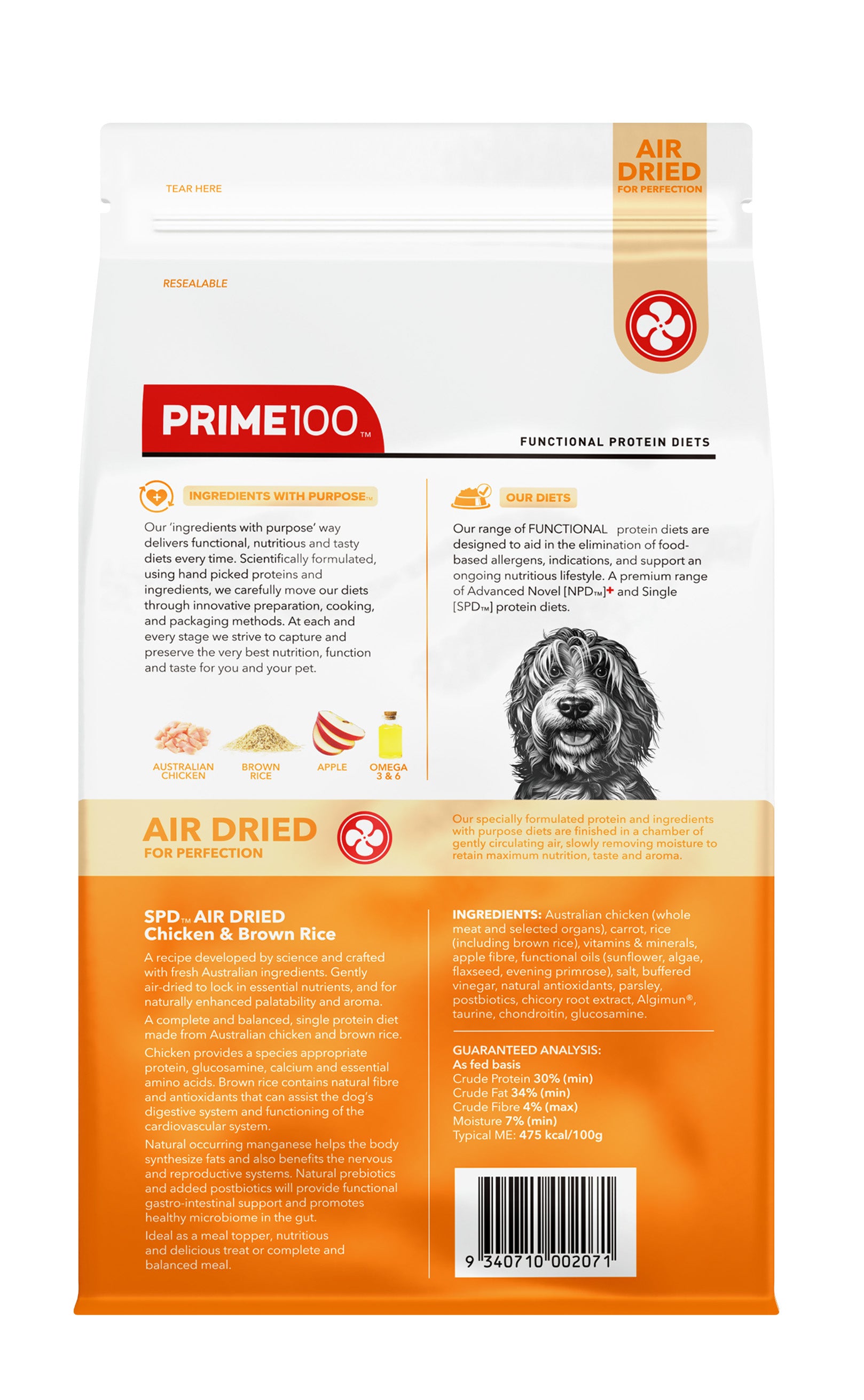 Prime100 Air Dried Dog Food Chicken & Brown Rice