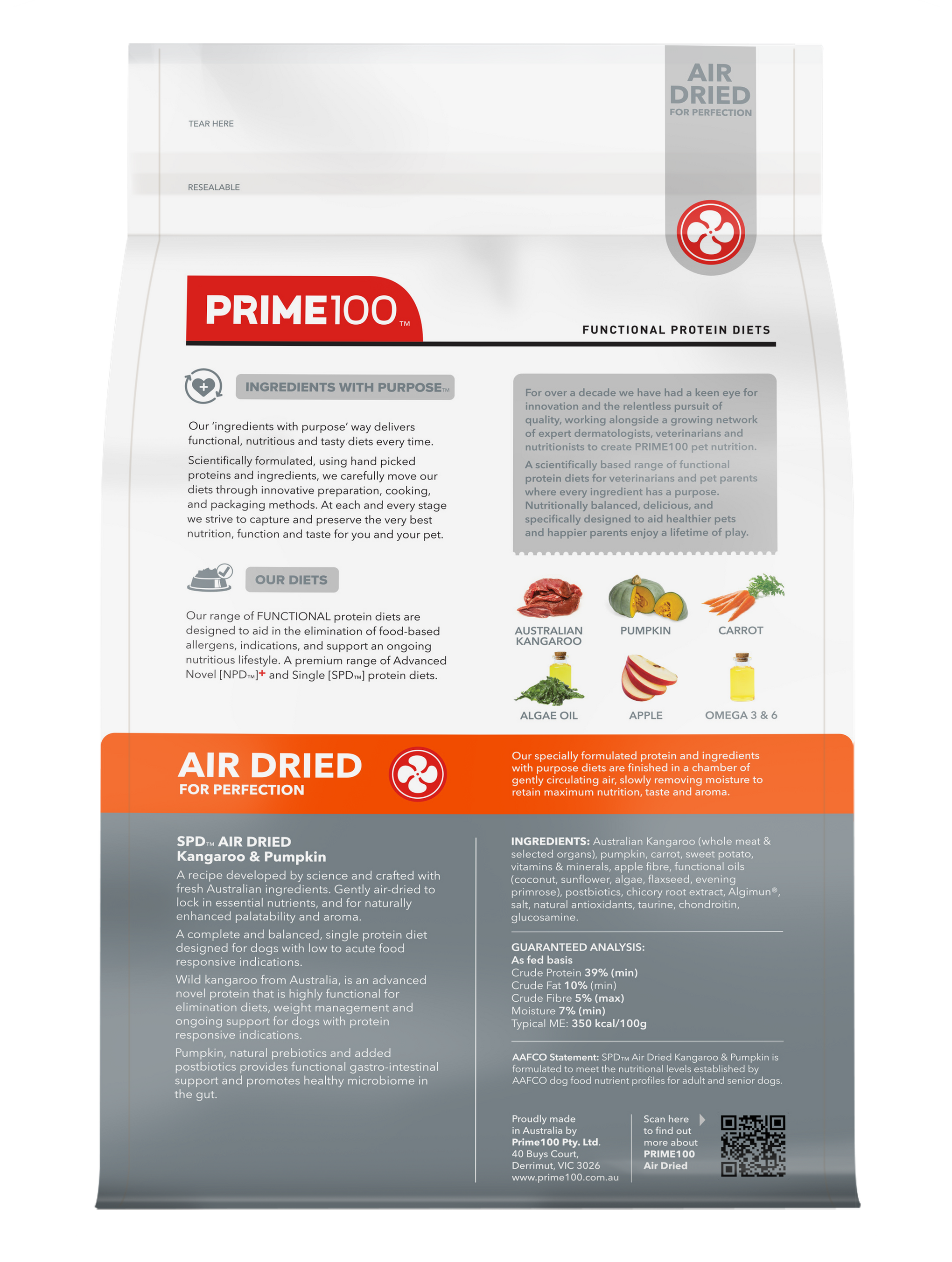 Prime100 Air Dried Dog Food Kangaroo & Pumpkin