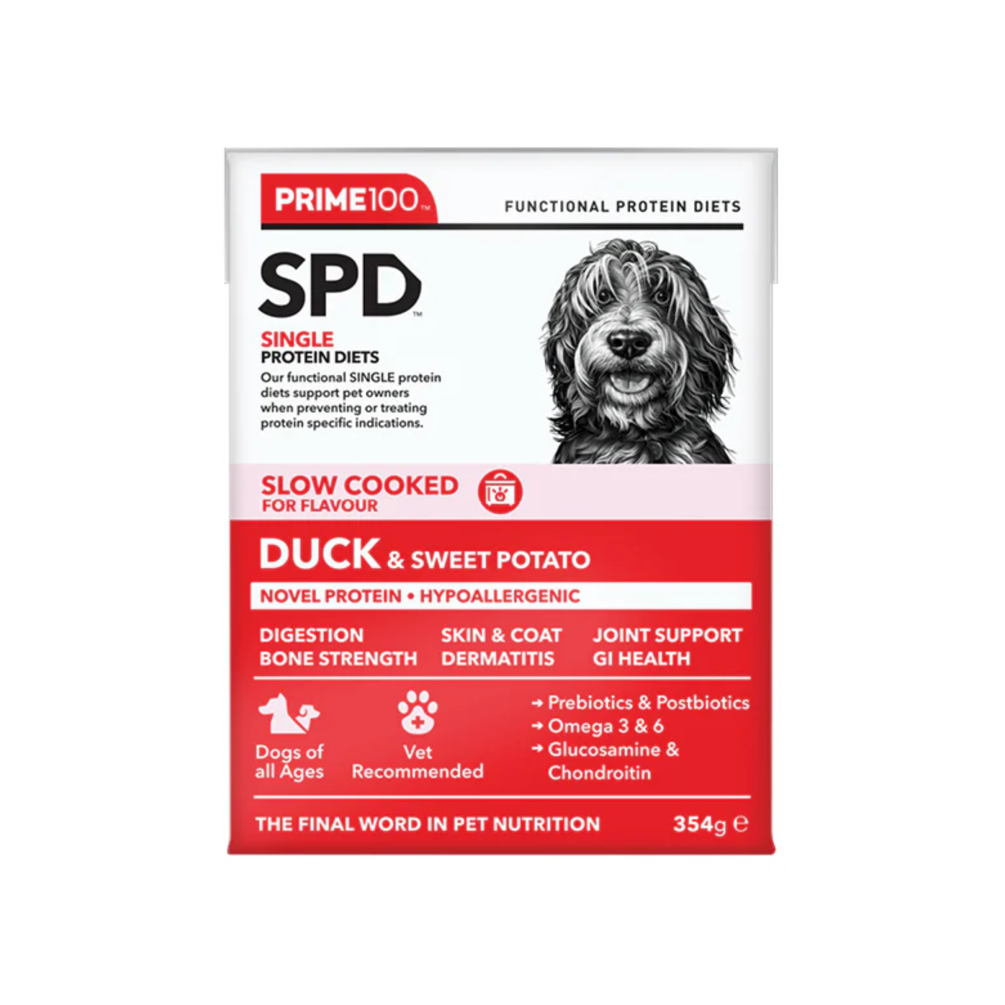 Prime100 SPD Dog Wet Food Slow Cooked Duck & Sweet Potato 354g