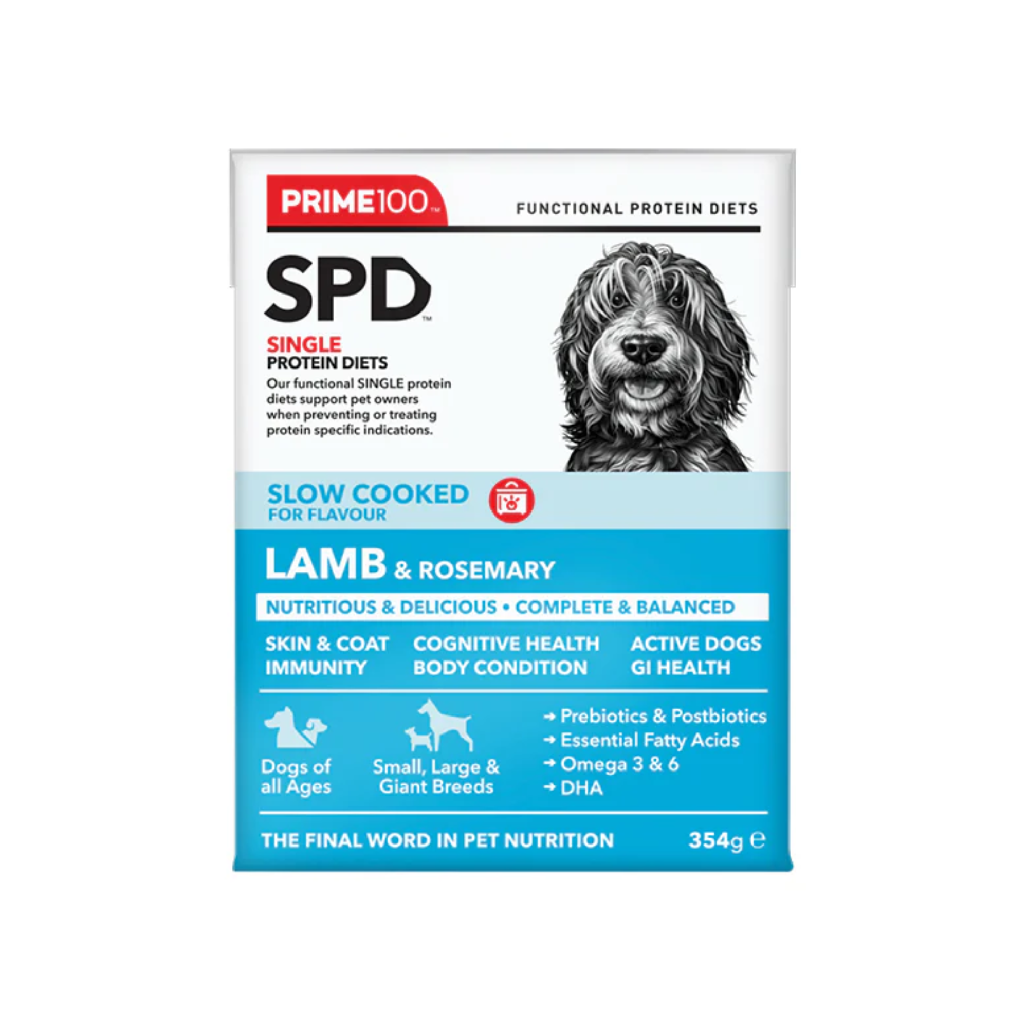 Prime100 SPD Dog Wet Food Slow Cooked Lamb & Rosemary 354g x 12
