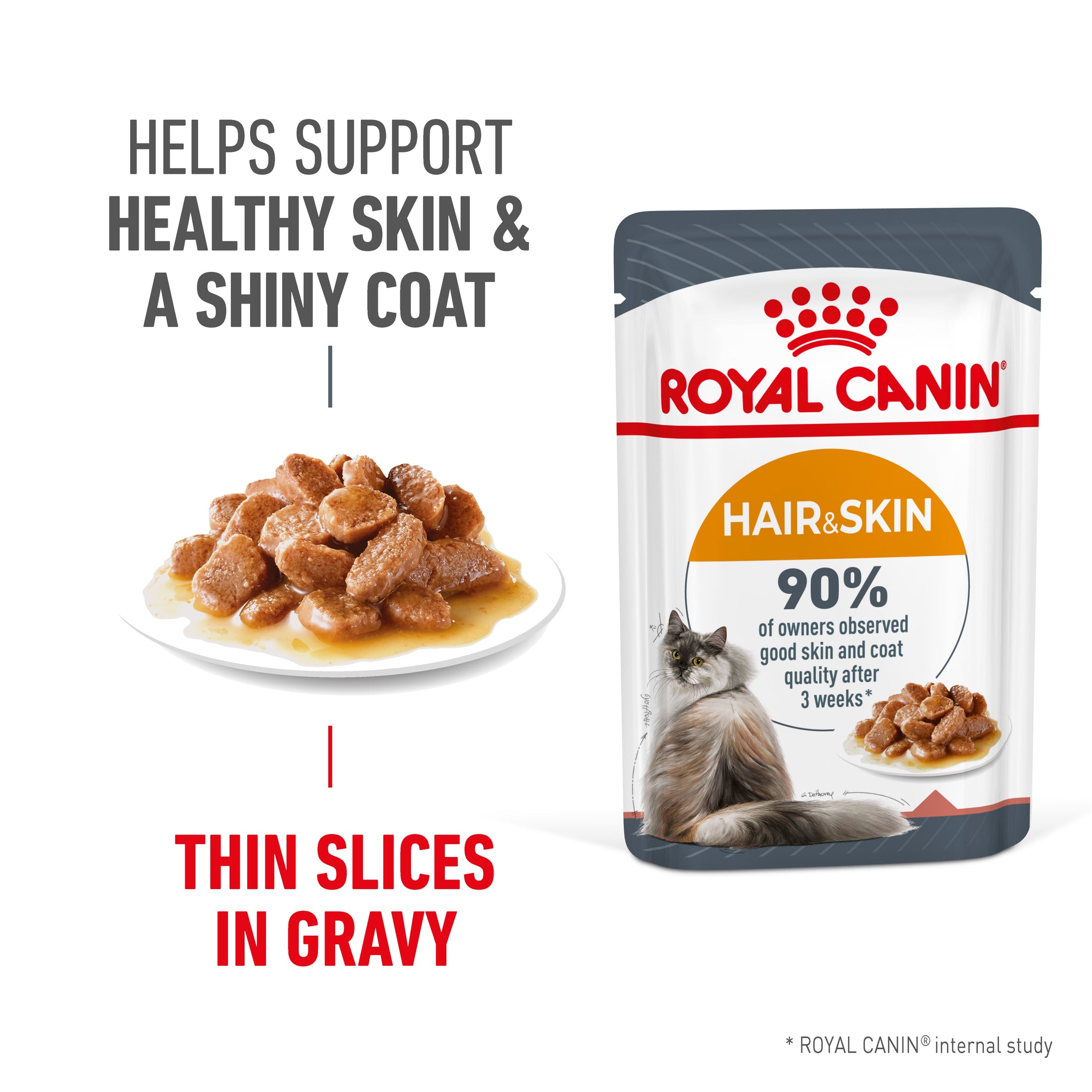 Royal Canin Hair & Skin Gravy Adult Wet Cat Food Pouches 85g x 12