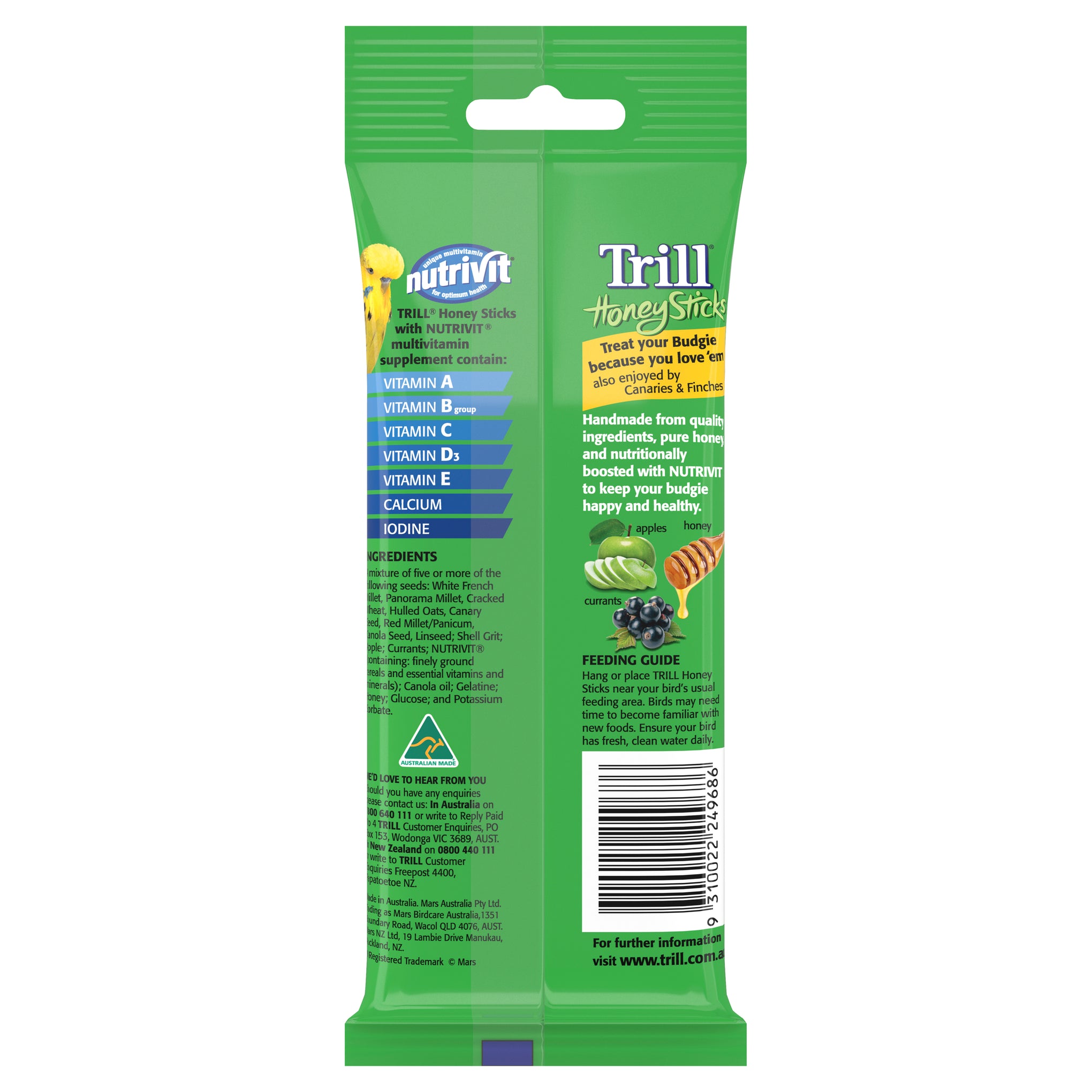 Trill Honey Sticks for Budgies 105g