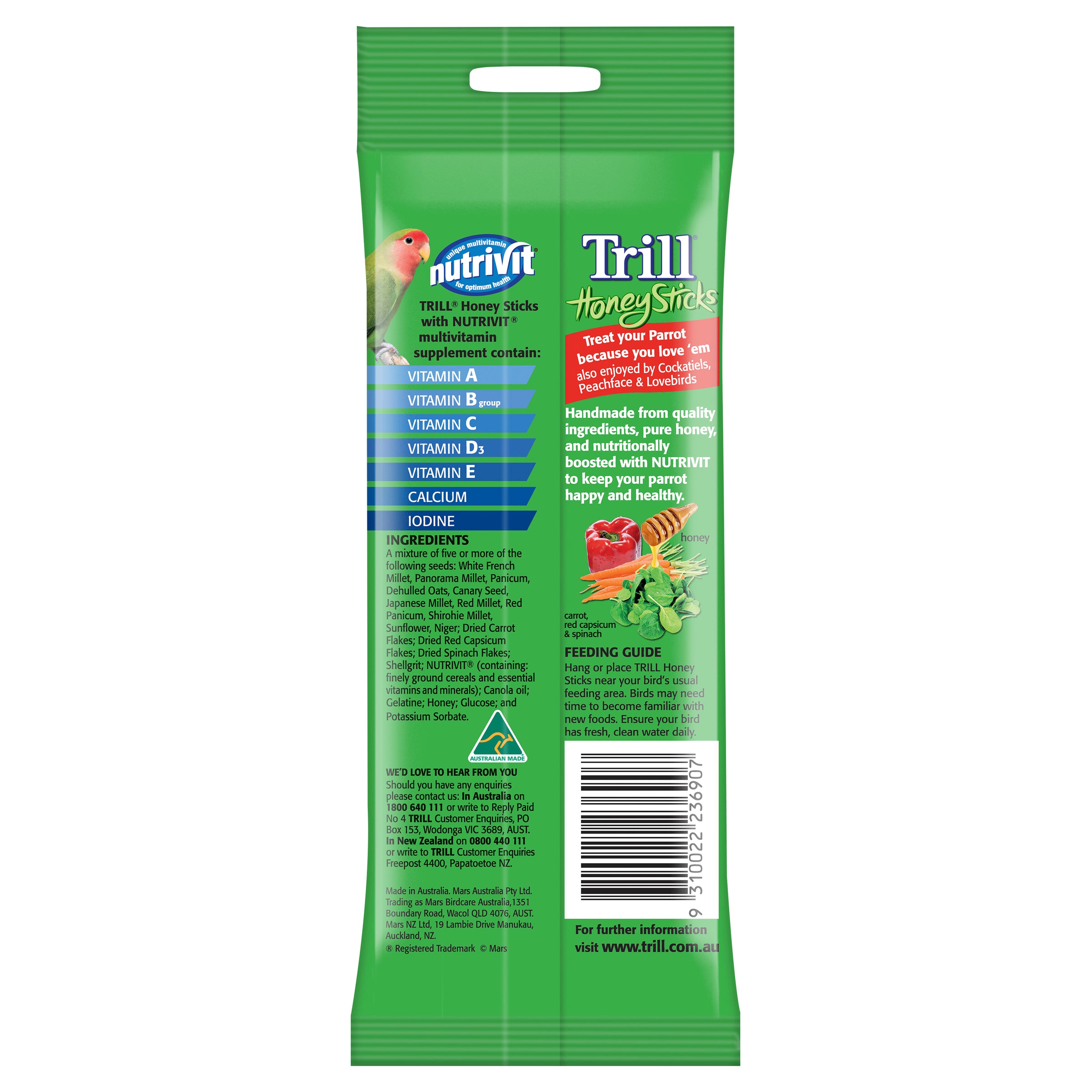 Trill Honey Sticks for Parrots 105g