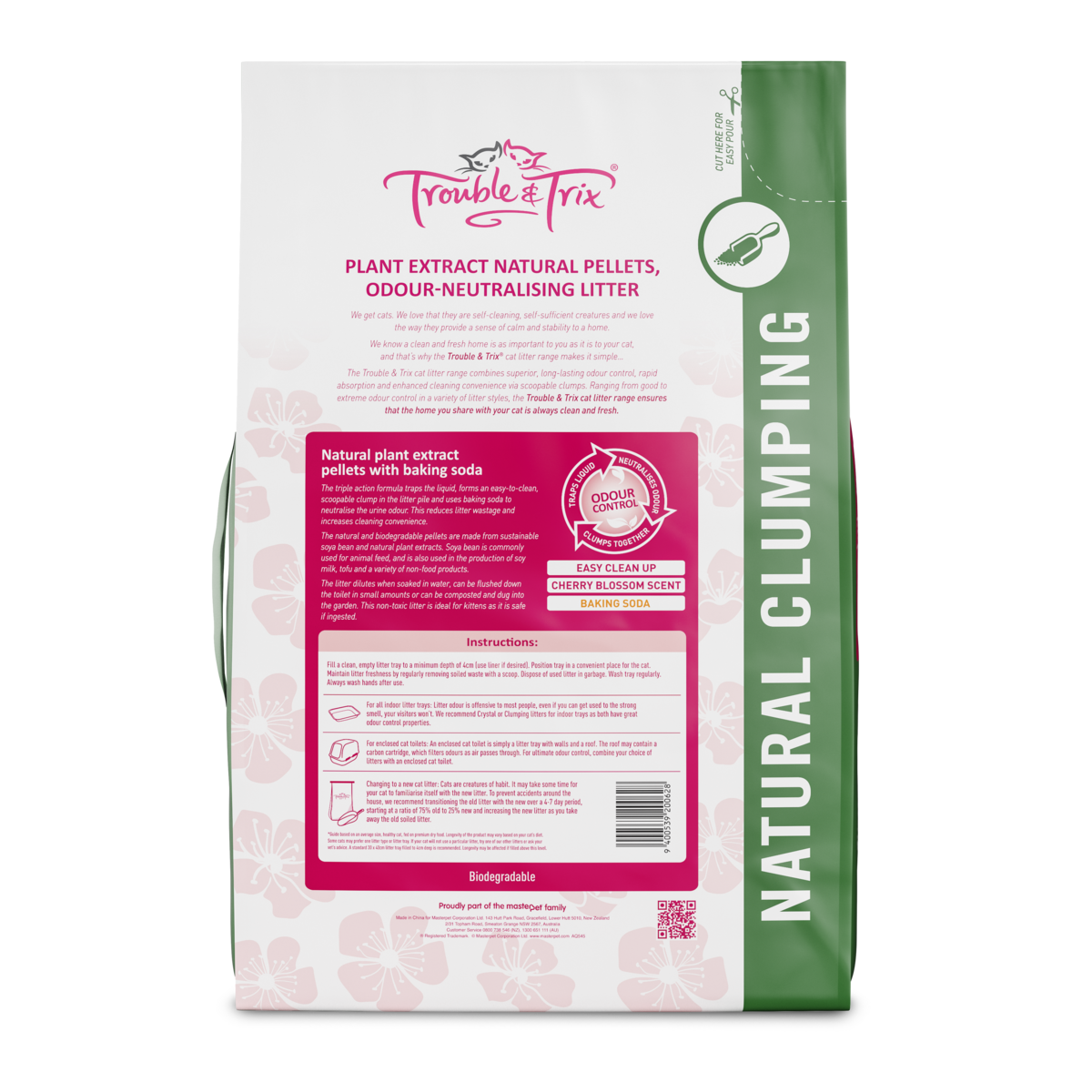 Trouble and Trix Plant Cherry Blossom Extract Natural Cat Litter 10L