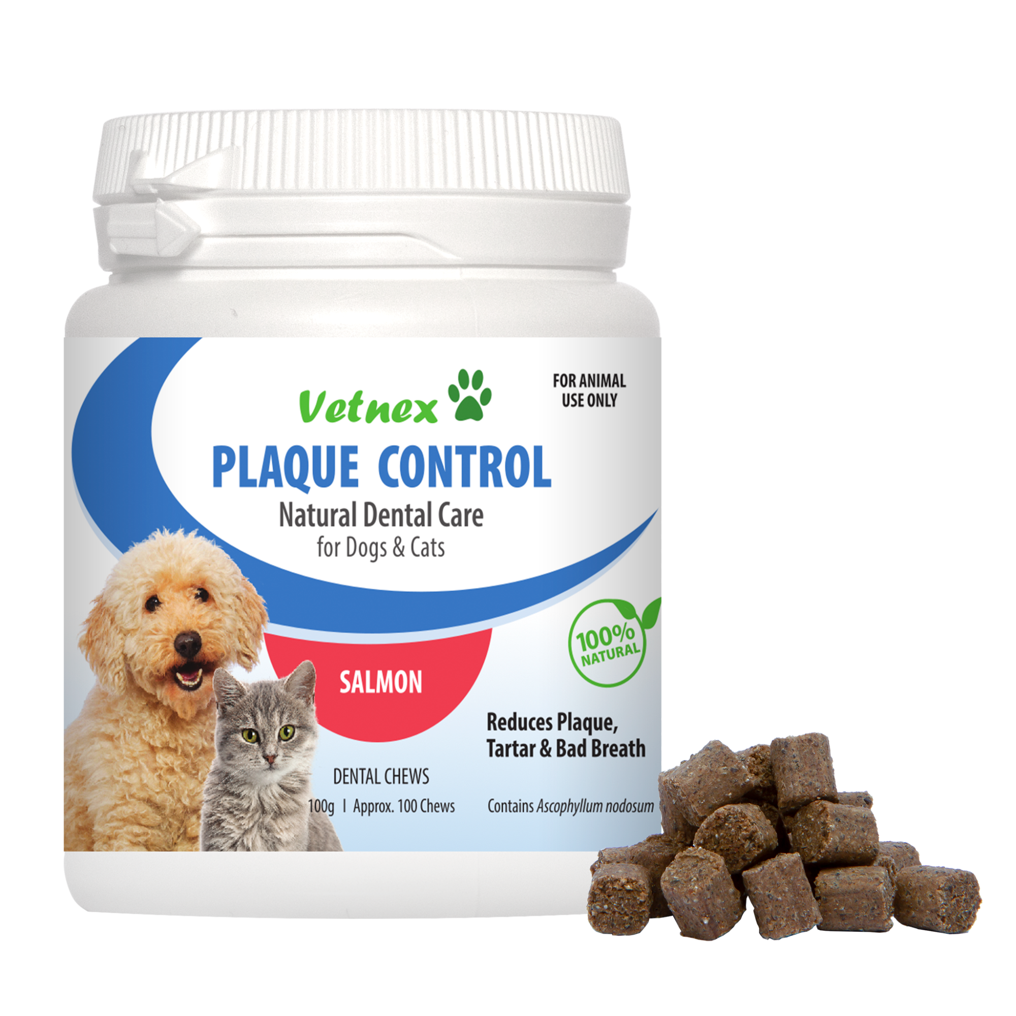 Vetnex Plaque Control Dental Chews Salmon for Dogs & Cats 100 Chews 100g x 2
