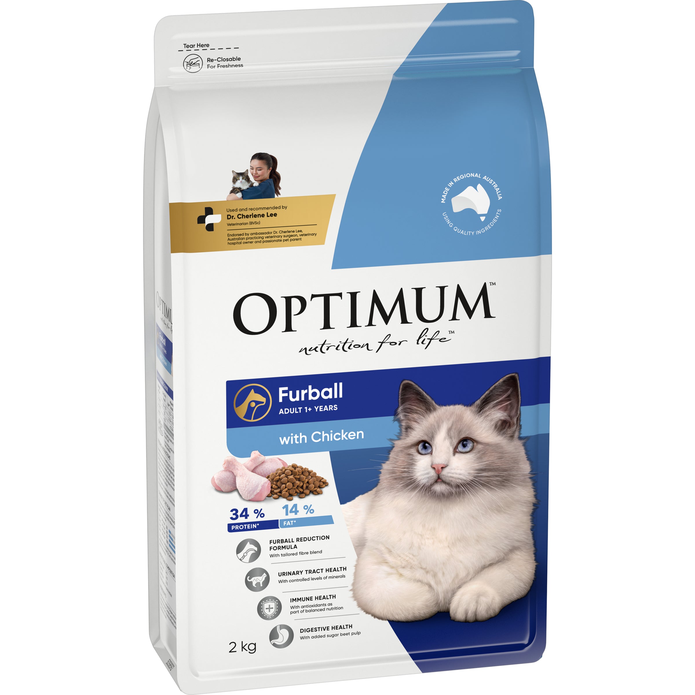 Optimum Furball With Chicken Adult Dry Cat Food 2kg