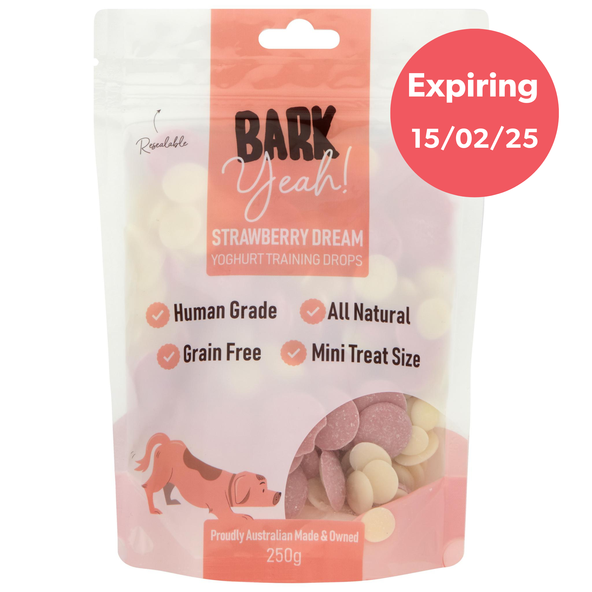 Bark Yeah! Strawberry Dream Yoghurt Training Drops Dog Treat 250g