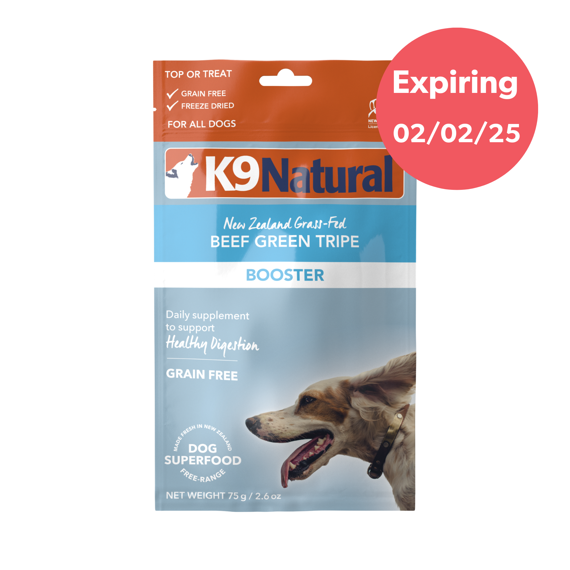 K9 Natural Grain Free Freeze Dried Dog Food Supplement Booster Beef Green Tripe 75g