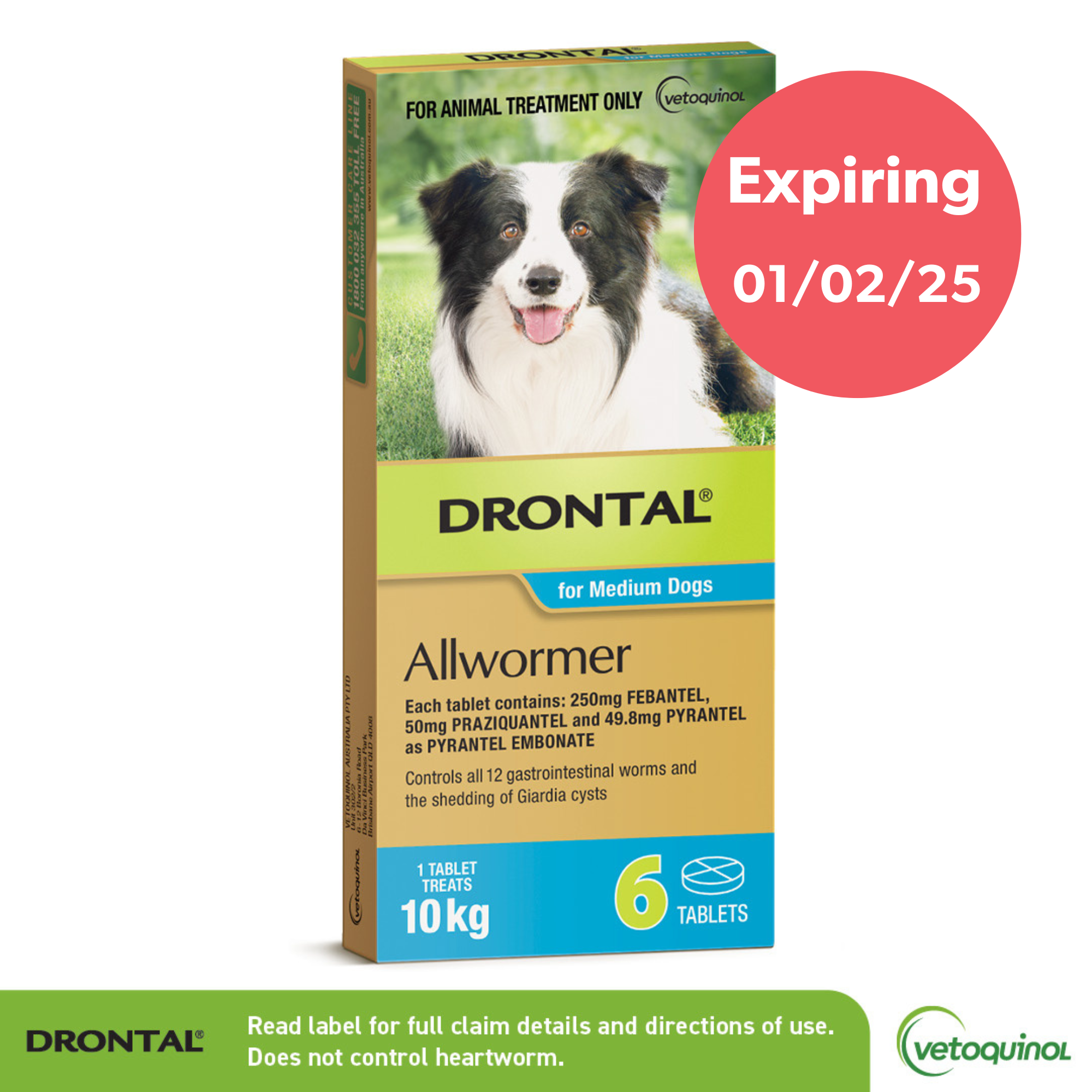 Drontal All Wormer Medium Dog Tablets 10Kg 6 Pack