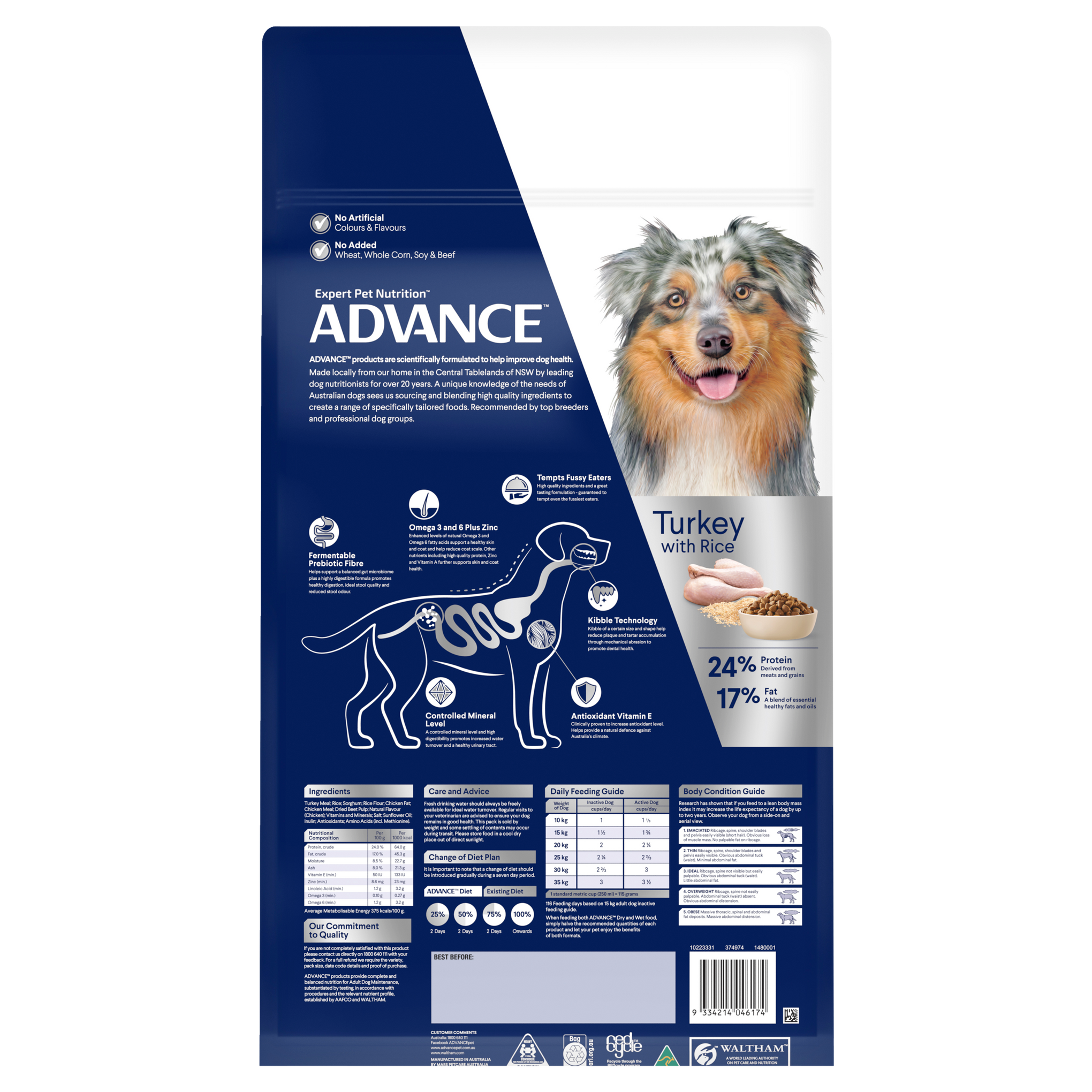 Advance Turkey And Rice Adult Medium Breed Dry Dog Food 20kg