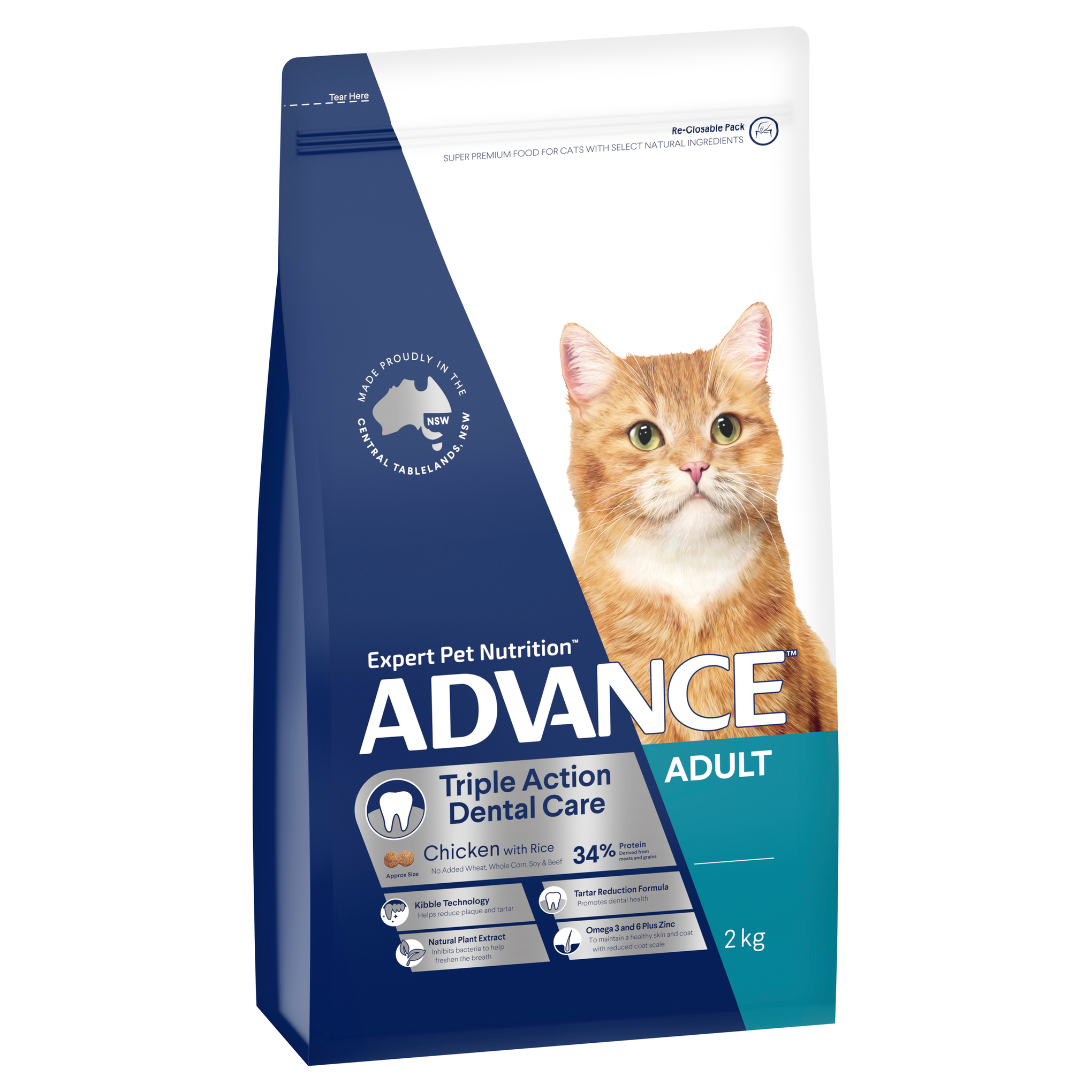 Advance Chicken and Rice Triple Action Dental Health Care Adult Dry Cat Food 2kg