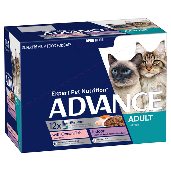 Advance Ocean Fish & Indoor Chicken & Turkey Adult Wet Cat Food 85g x 12