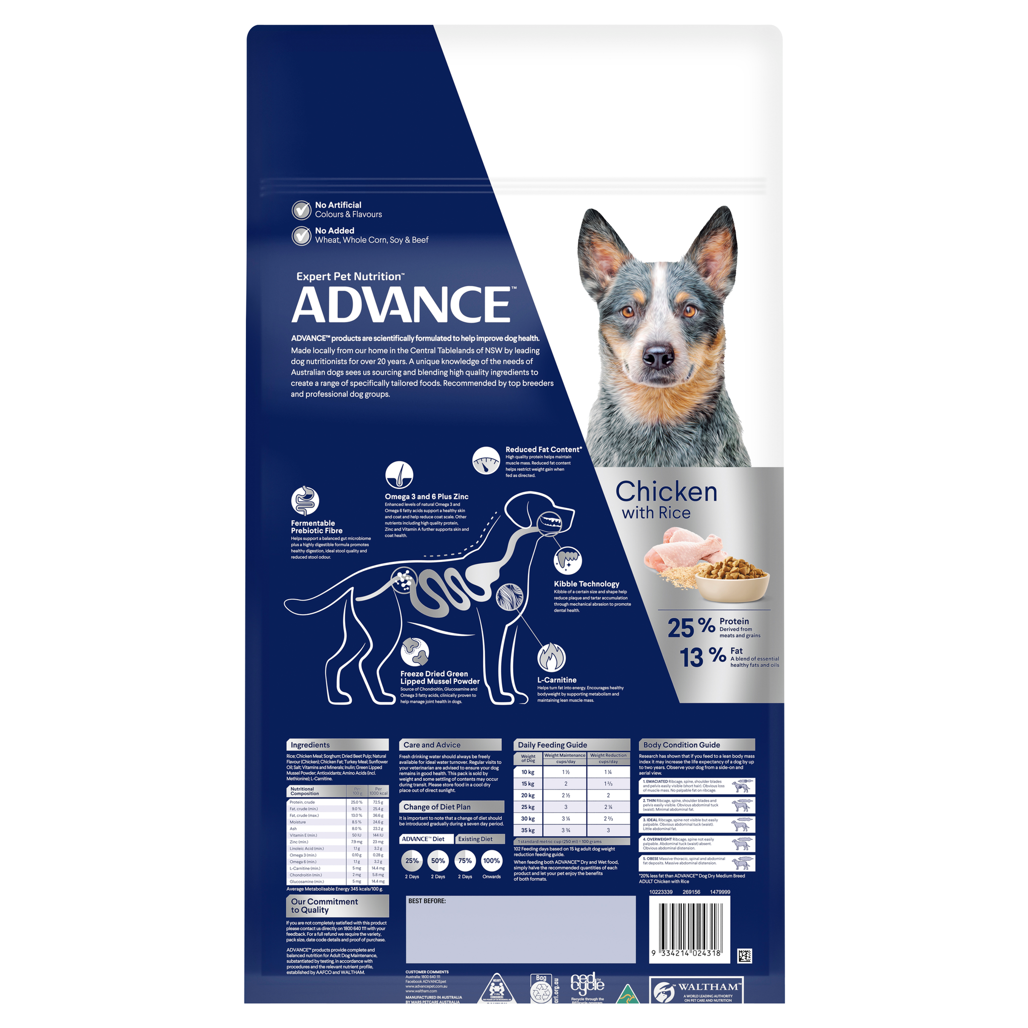 Advance Chicken and Rice Healthy Weight Medium Breed Adult Dry Dog Food 17kg