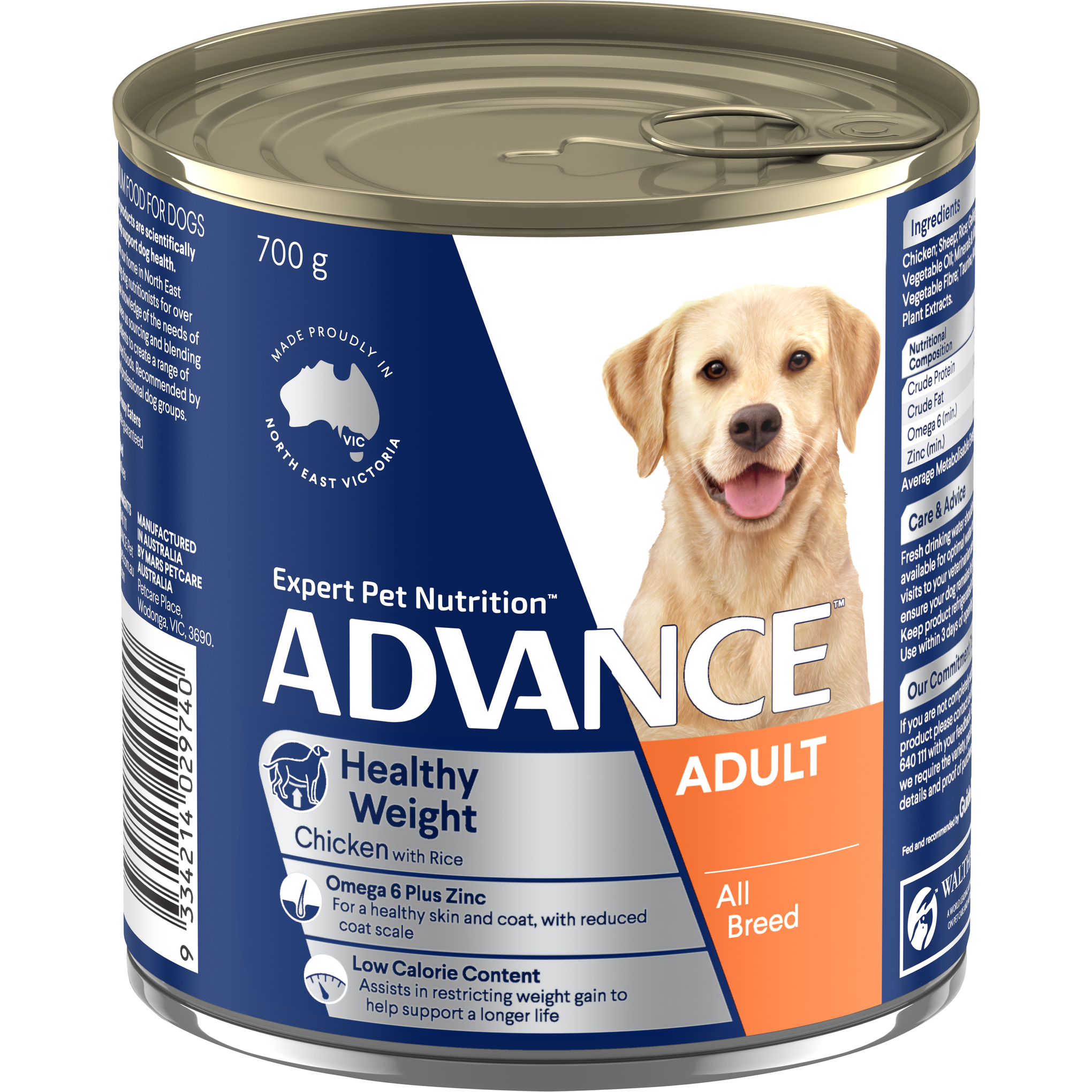 Advance Chicken and Rice Weight Control Adult Wet Dog Food Can 700g x 12