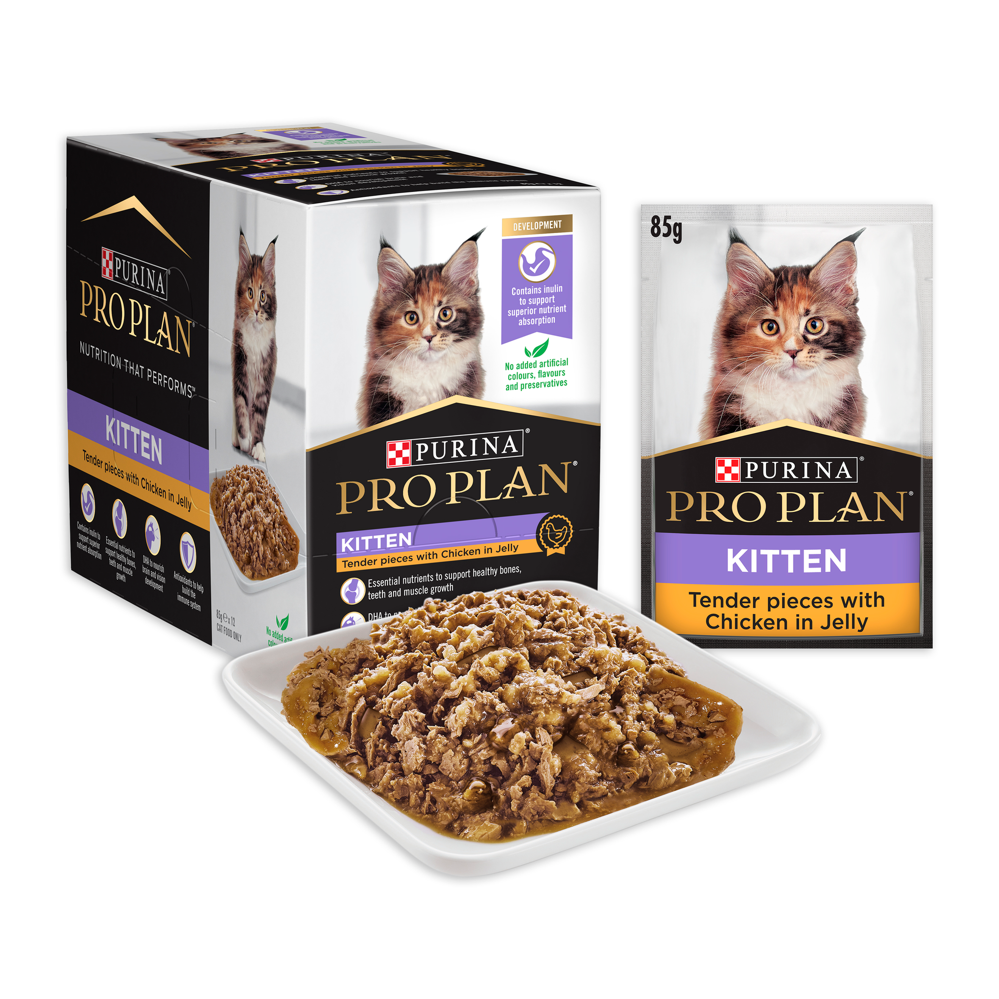 Pro Plan Chicken Kitten Wet Cat Food Pouches 85g x 12