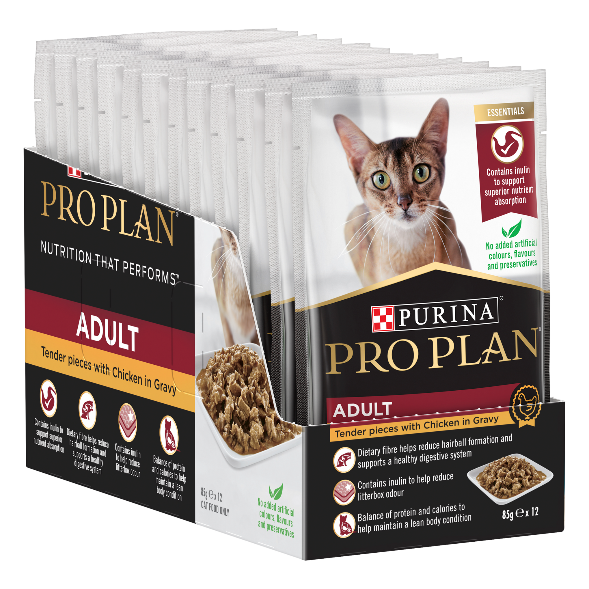 Pro Plan Chicken Adult Wet Cat Food Pouches 85g x 12