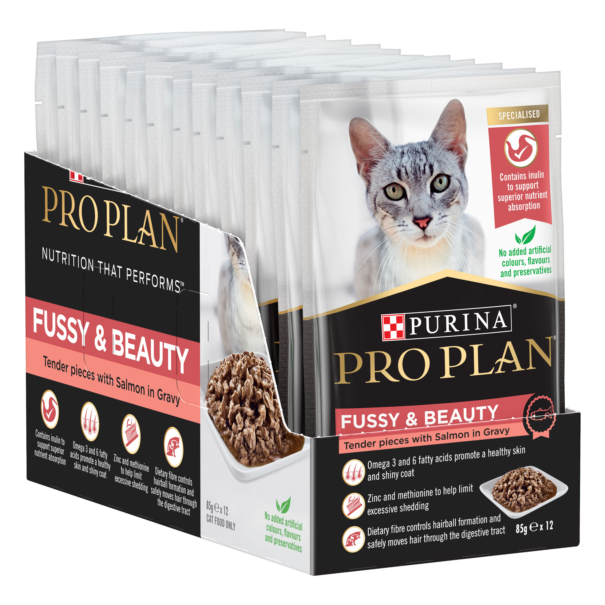 Pro Plan Fussy and Beauty Salmon Adult Wet Cat Food Pouches 85g x 12