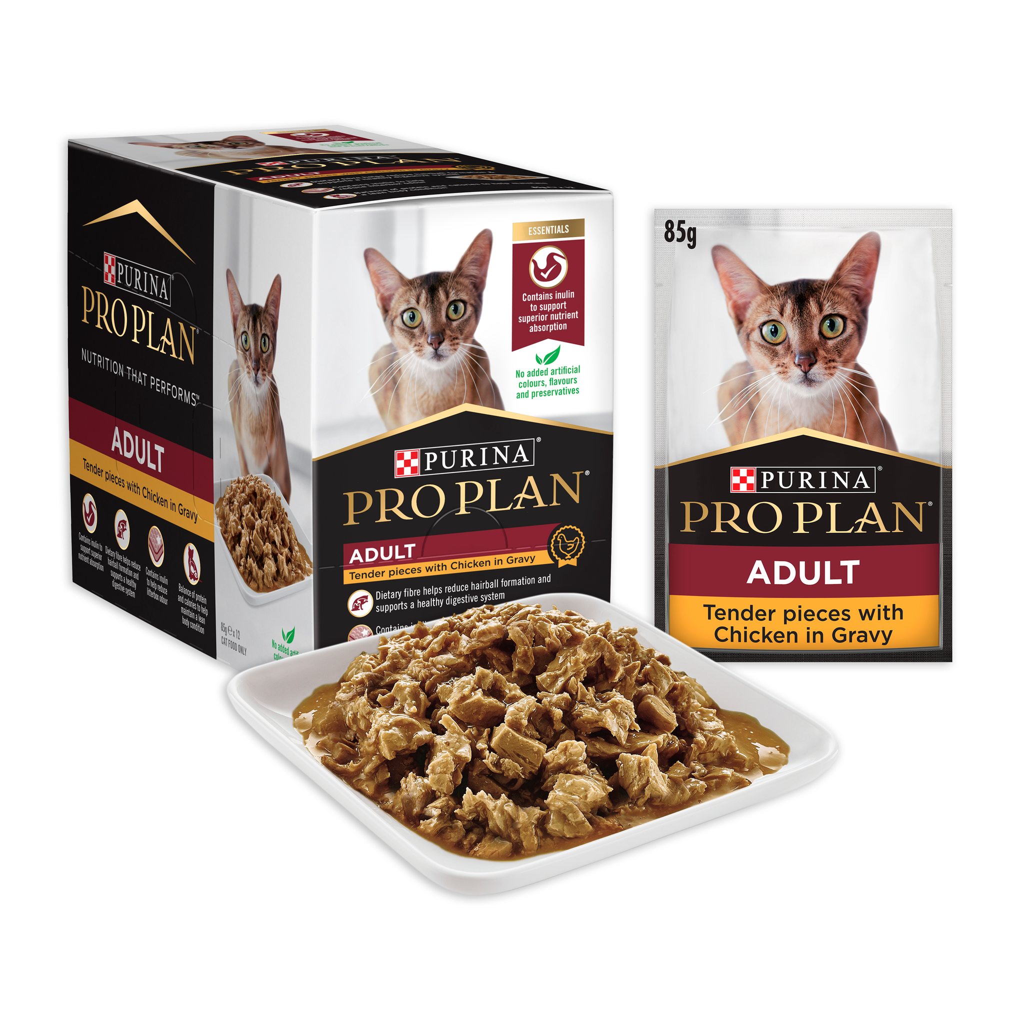 Pro Plan Chicken Adult Wet Cat Food Pouches 85g x 12