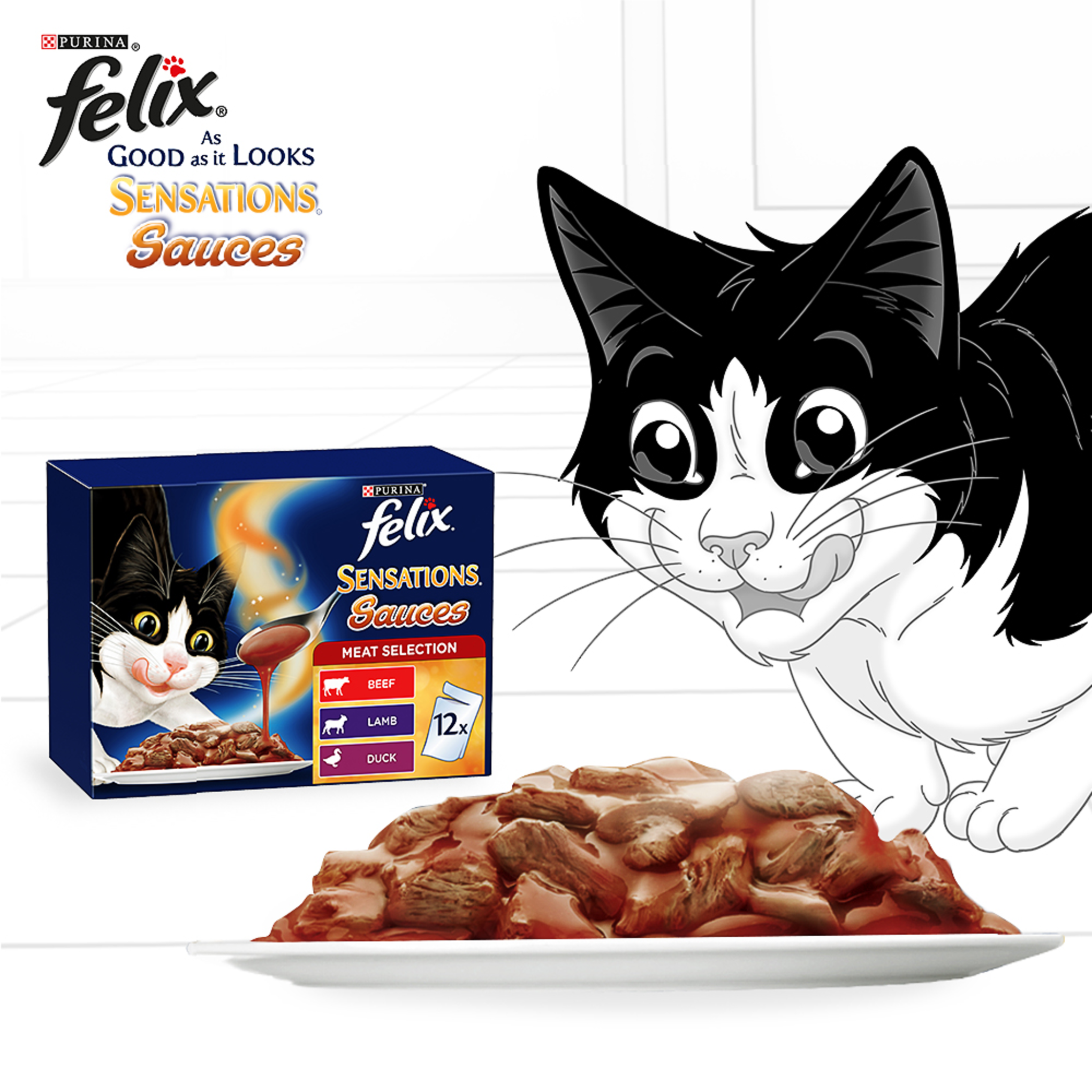 Felix Sensations Sauces Meat Selection Adult Wet Cat Food 85g x 12