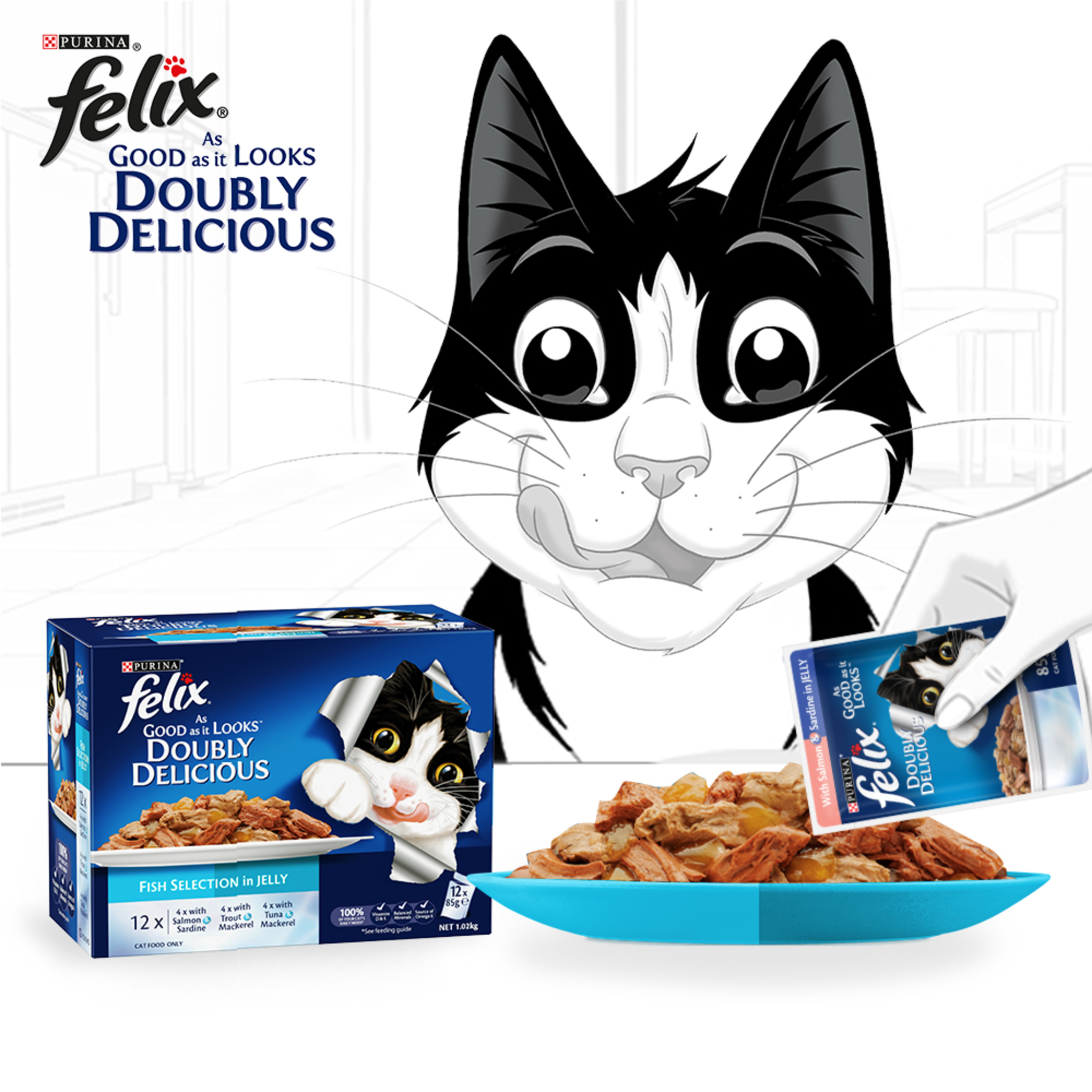 Felix Double Delicious Fish Selection in Jelly Adult Wet Cat Food 85g x 12