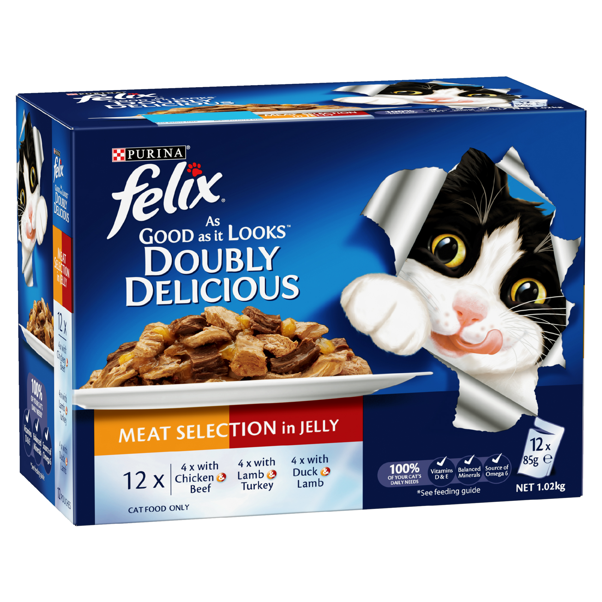 Felix Double Delicious Meat Selection in Jelly Adult Wet Cat Food 85g x 12